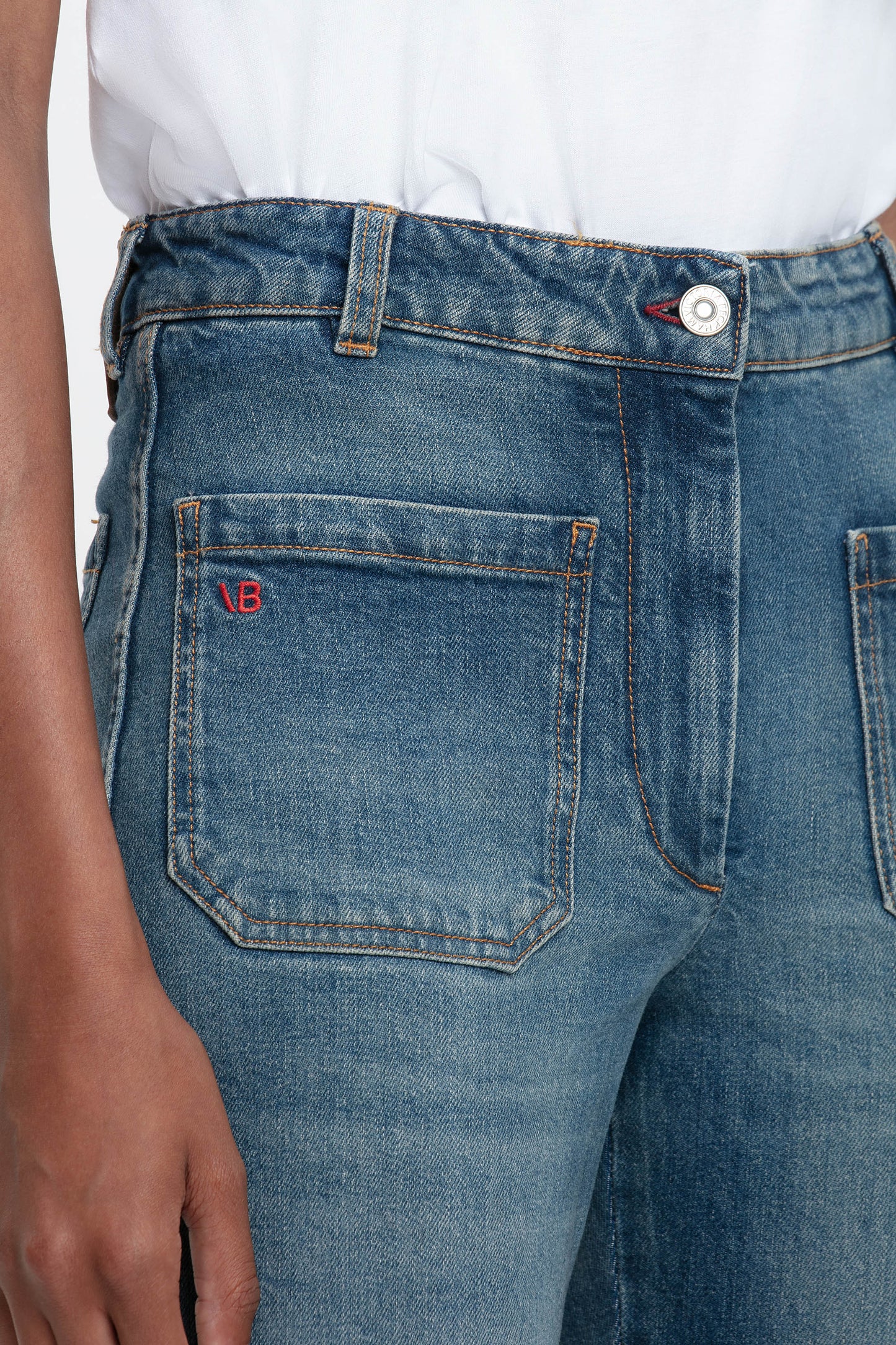 Alina High Waisted Long Jean In Mid Blue