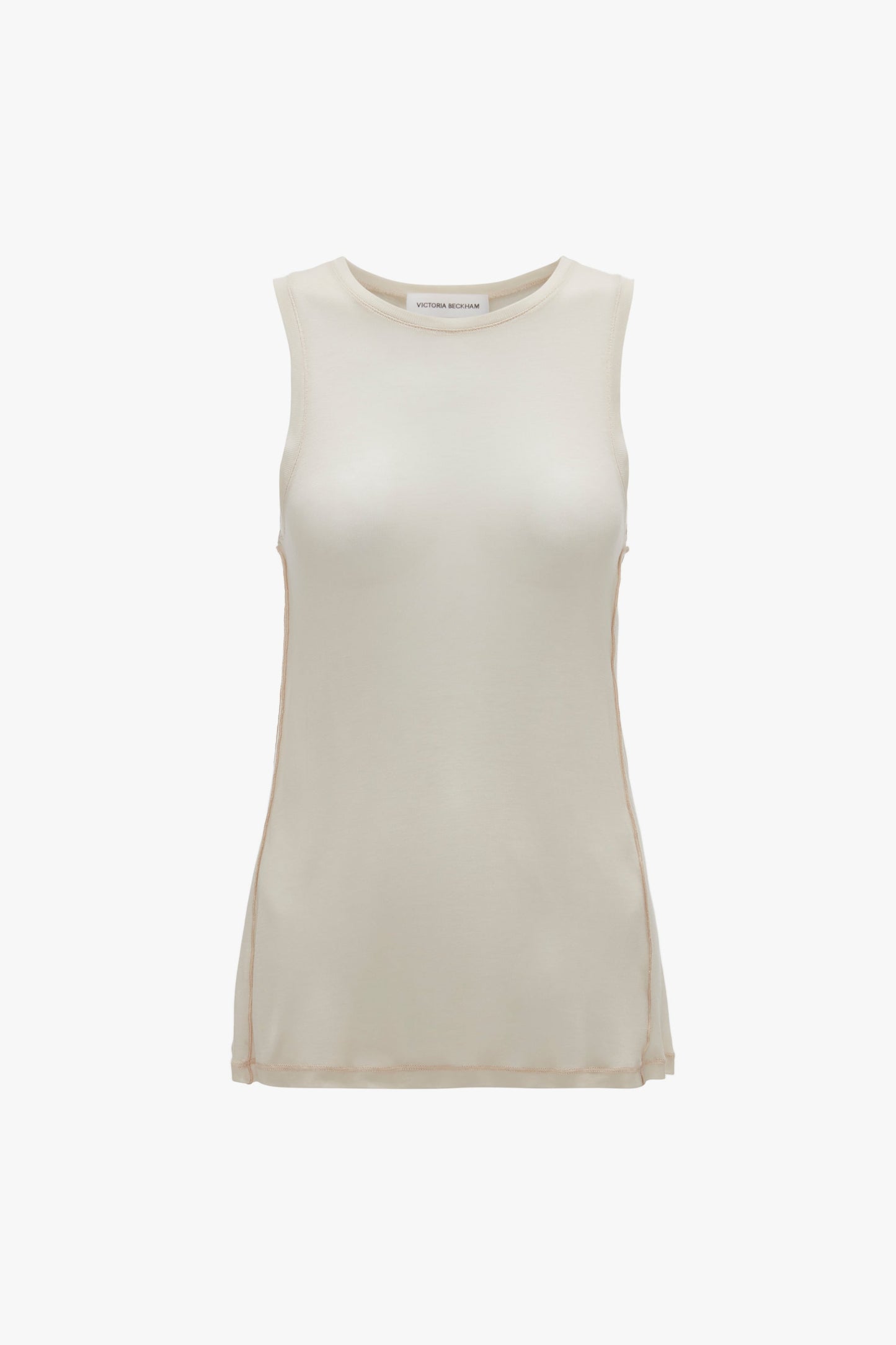A Victoria Beckham Lightweight Tank Top In Birch, featuring a sleeveless design with a crew neckline and a fitted silhouette.
