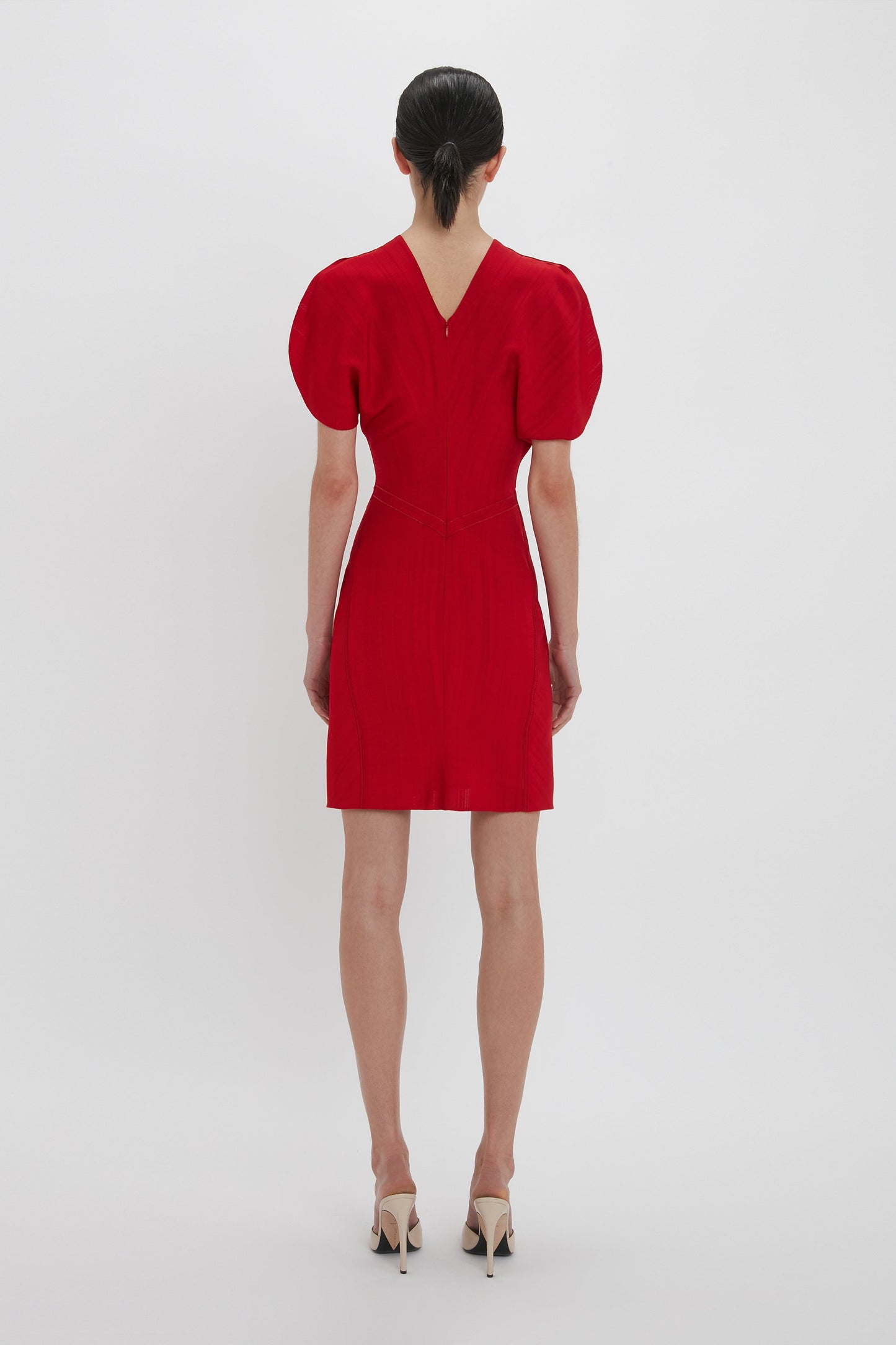 Gathered Waist Mini Dress In Carmine