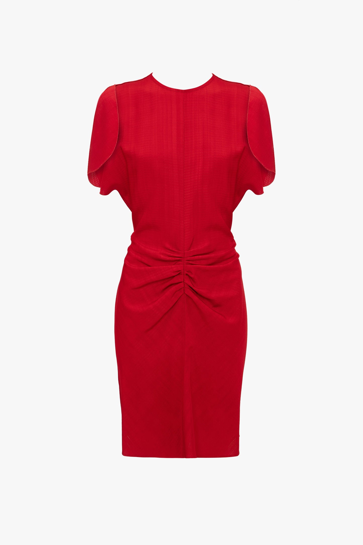 Gathered Waist Mini Dress In Carmine