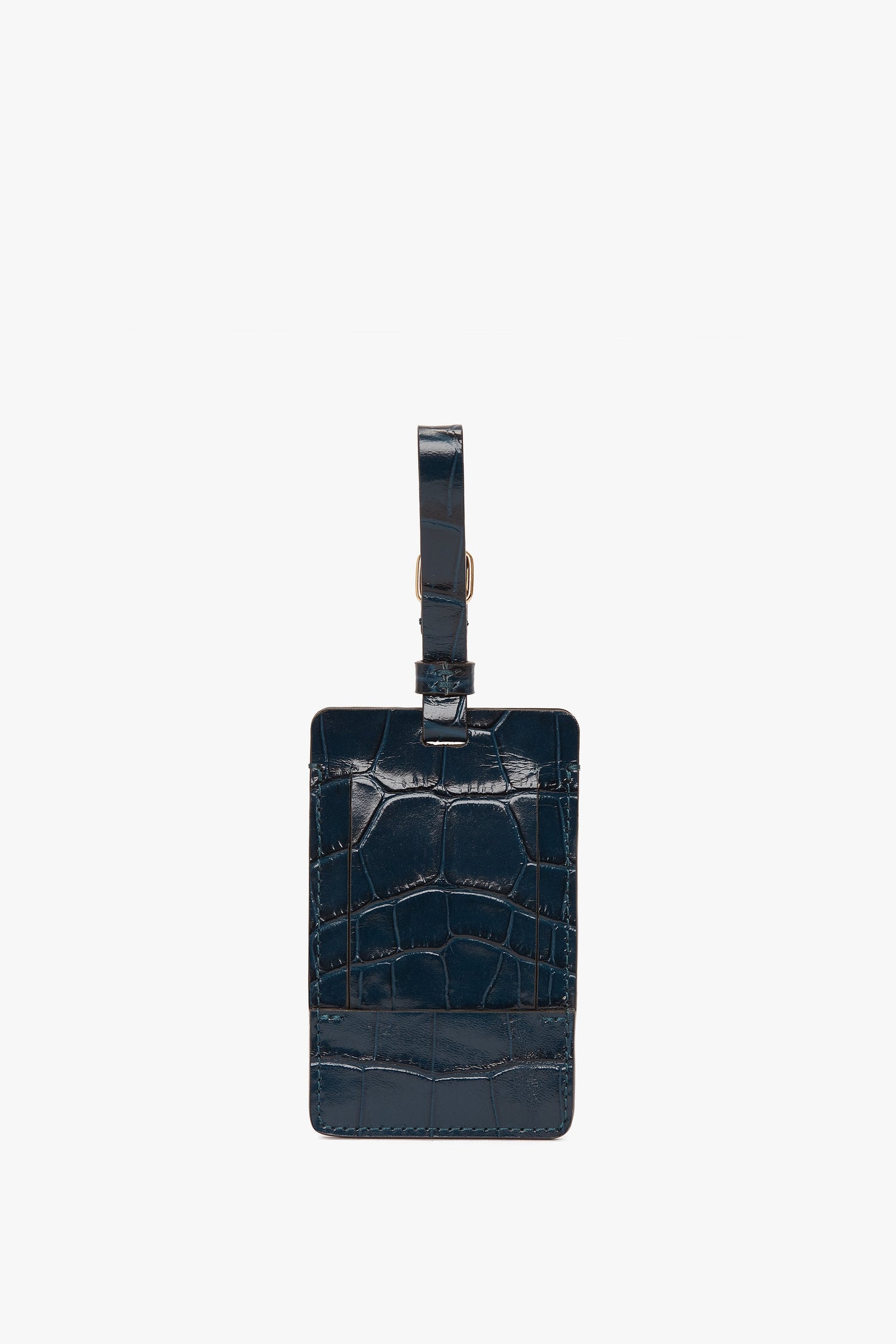 Luggage Tag In Midnight Blue Croc Embossed Leather