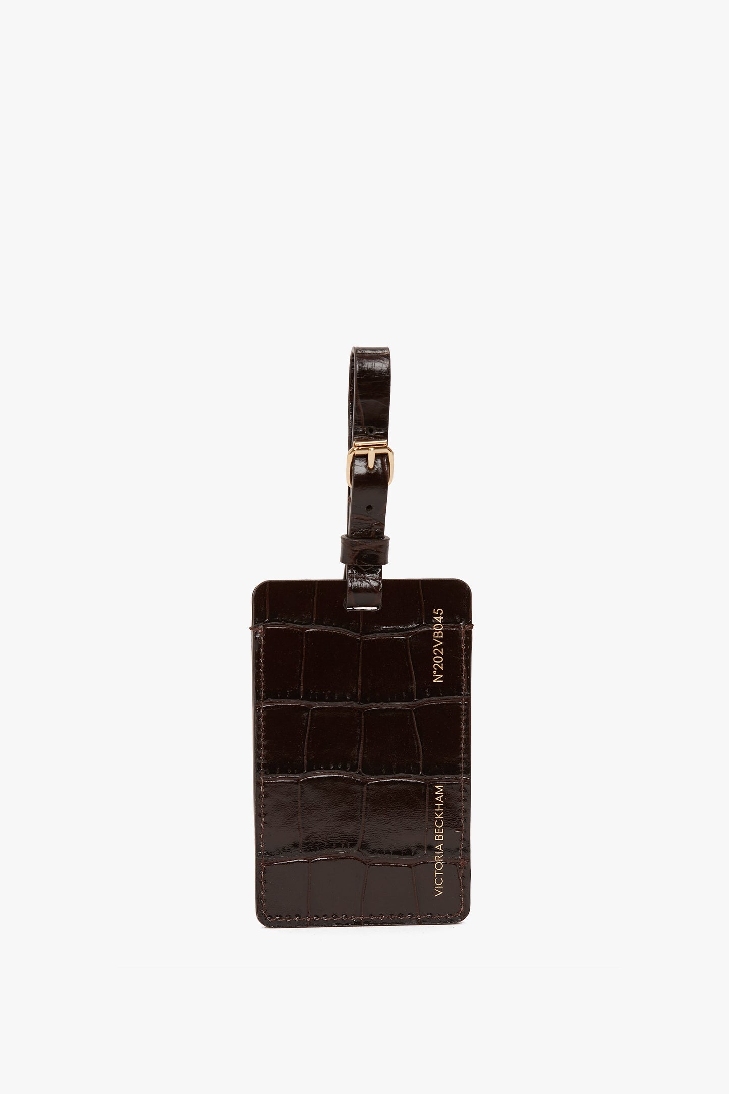 Luggage Tag In Espresso Croc Embossed Leather