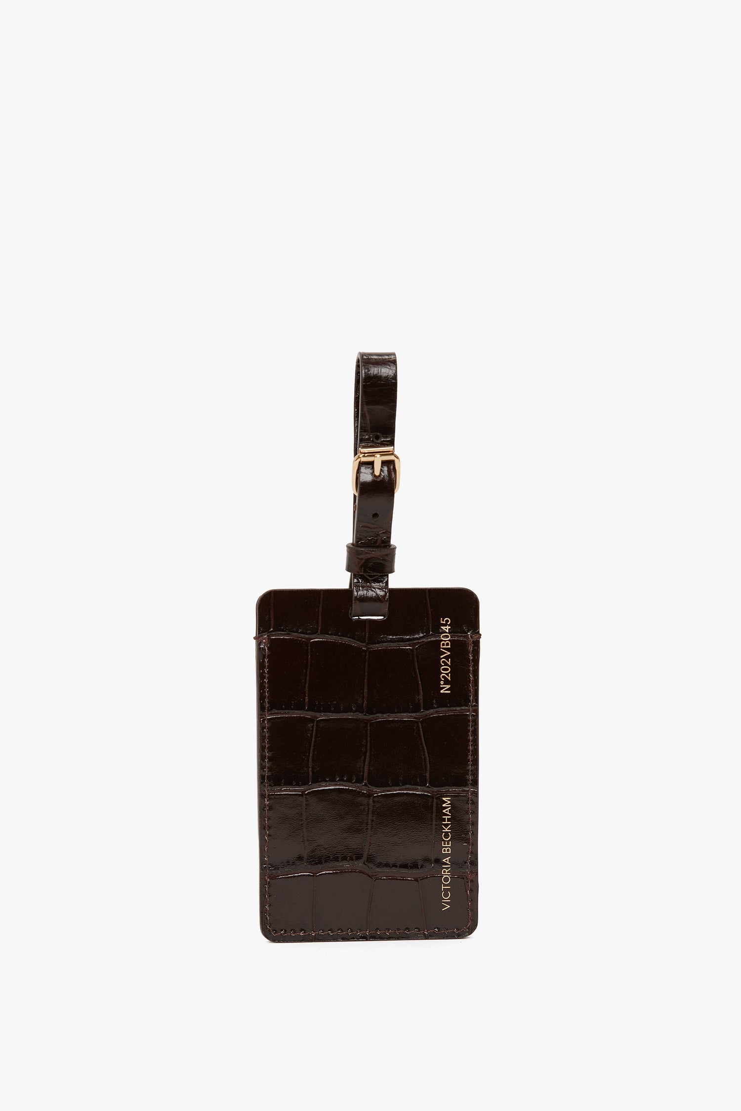 Luggage Tag In Espresso Croc Embossed Leather