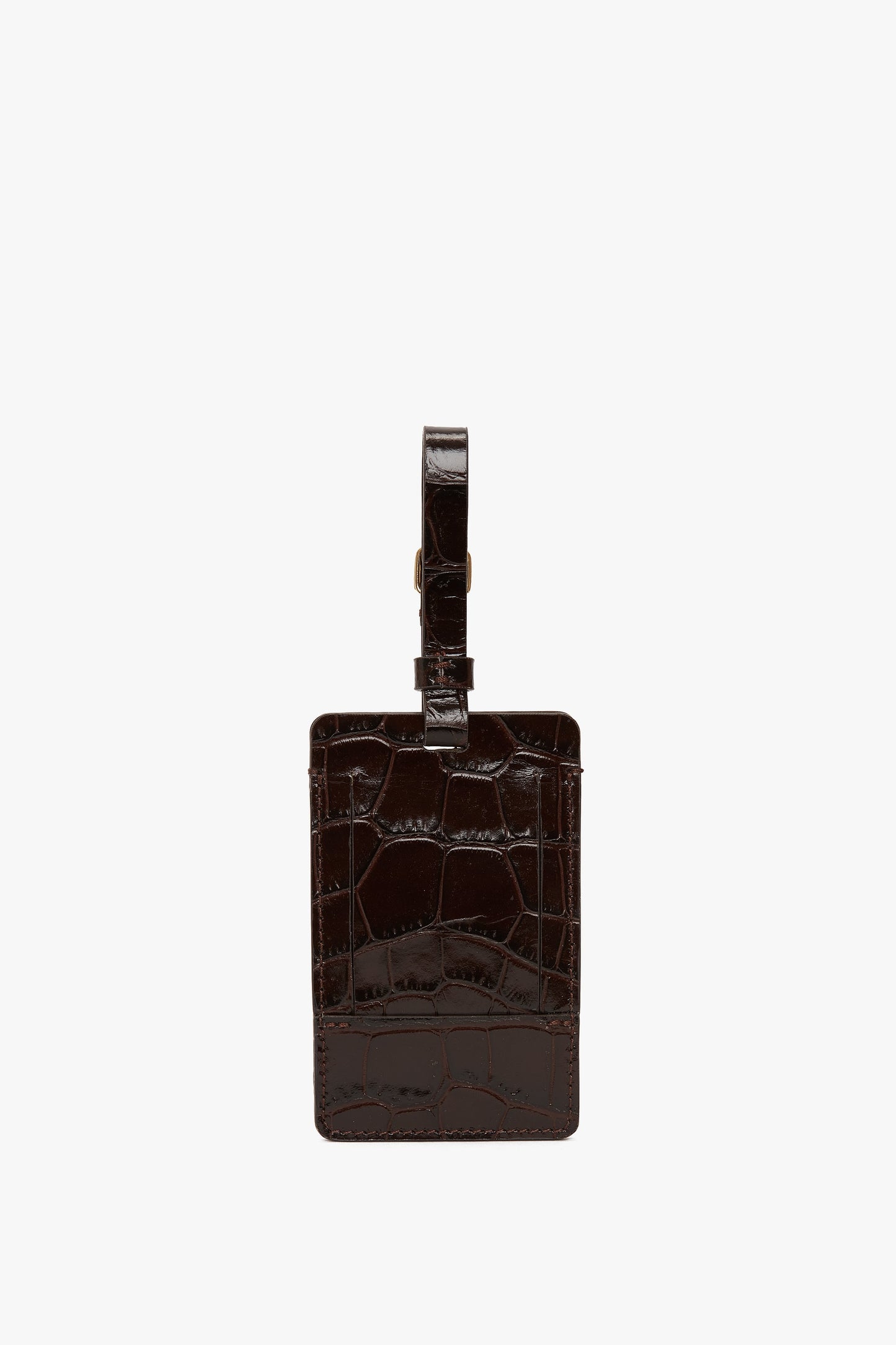 Luggage Tag In Espresso Croc Embossed Leather