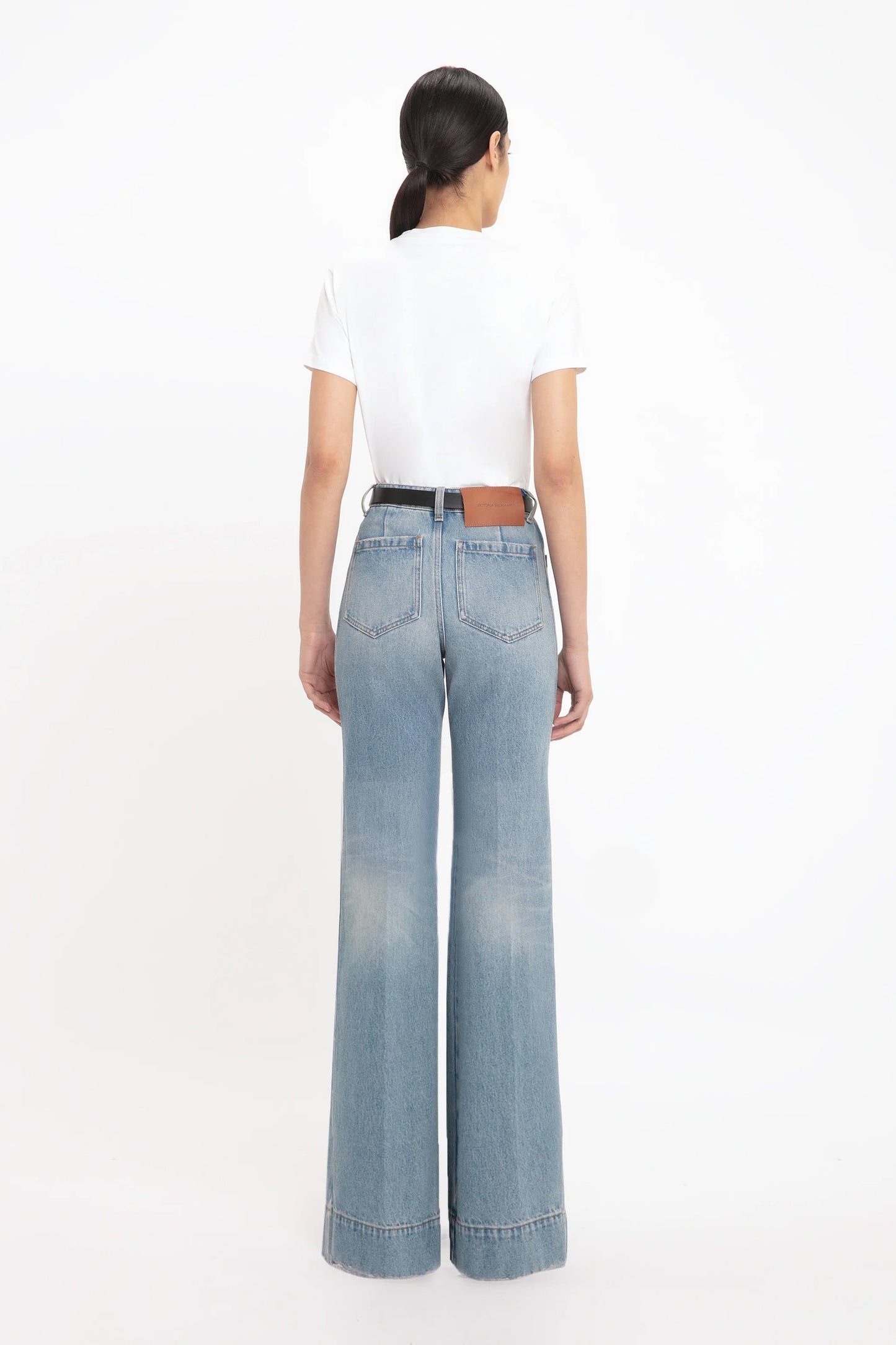 Alina High Waisted Long Jean In Pale Blue Wash