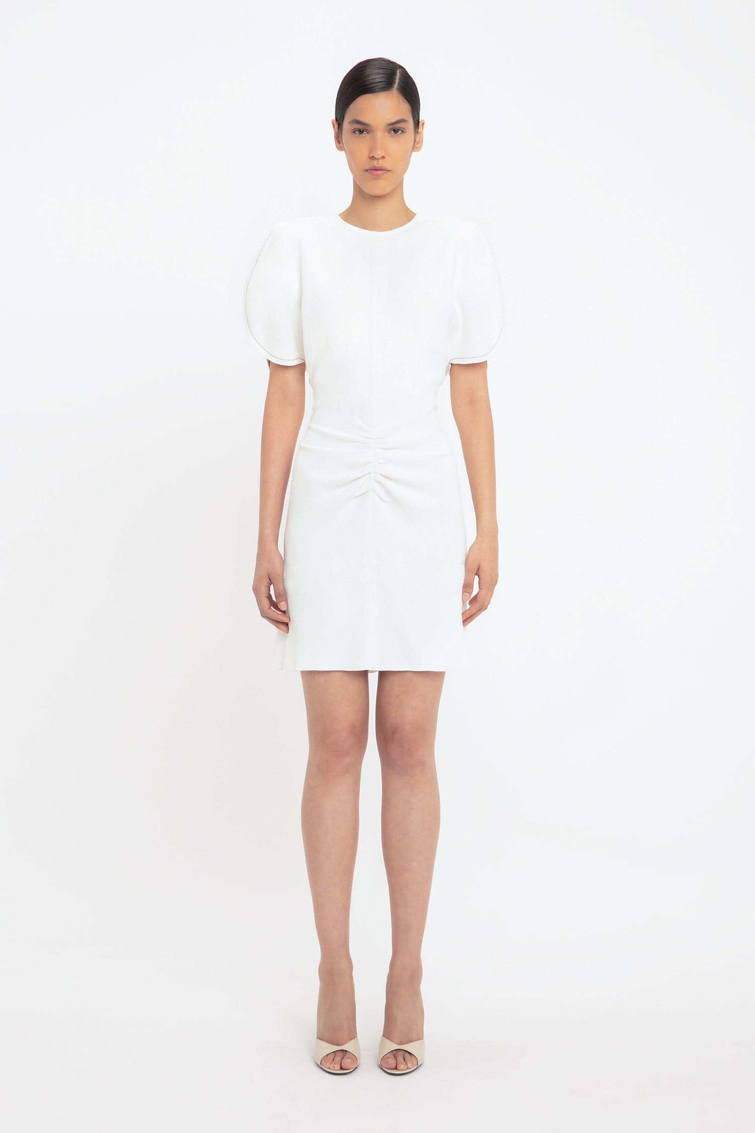 Gathered Waist Mini Dress In Ivory