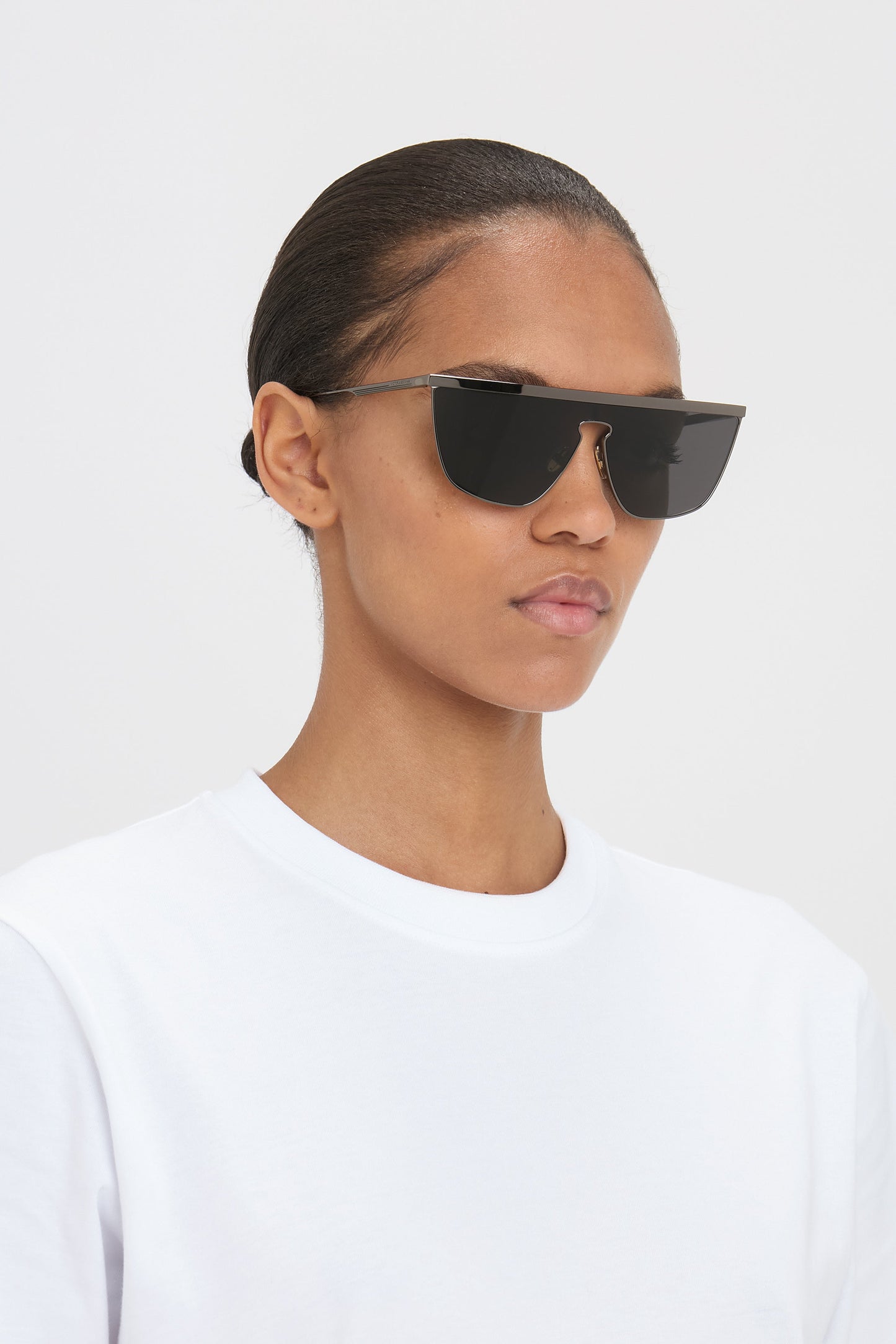 Geometric Visor Sunglasses In Dark Ruthenium-Grey