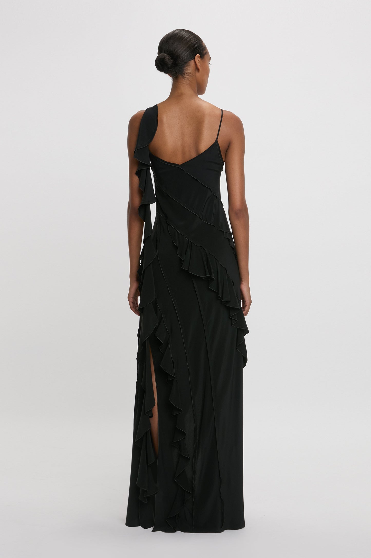 Asymmetric Bias Frill Dress In Black