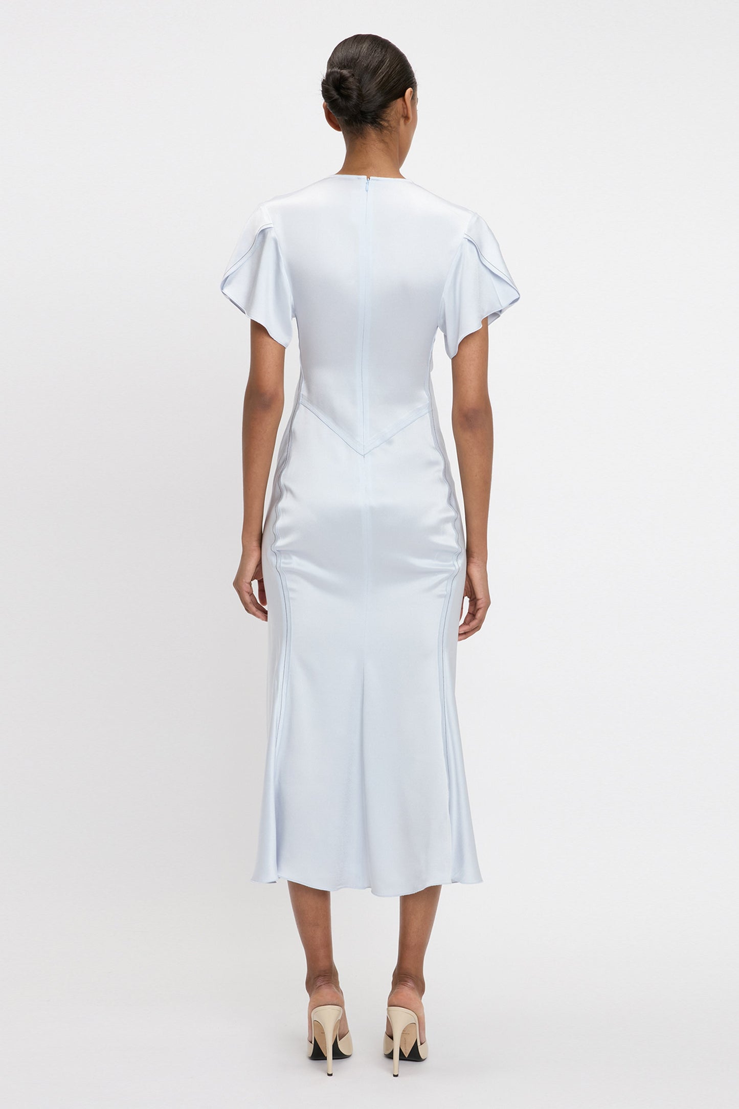 Gathered V-Neck Midi Dress In Ice