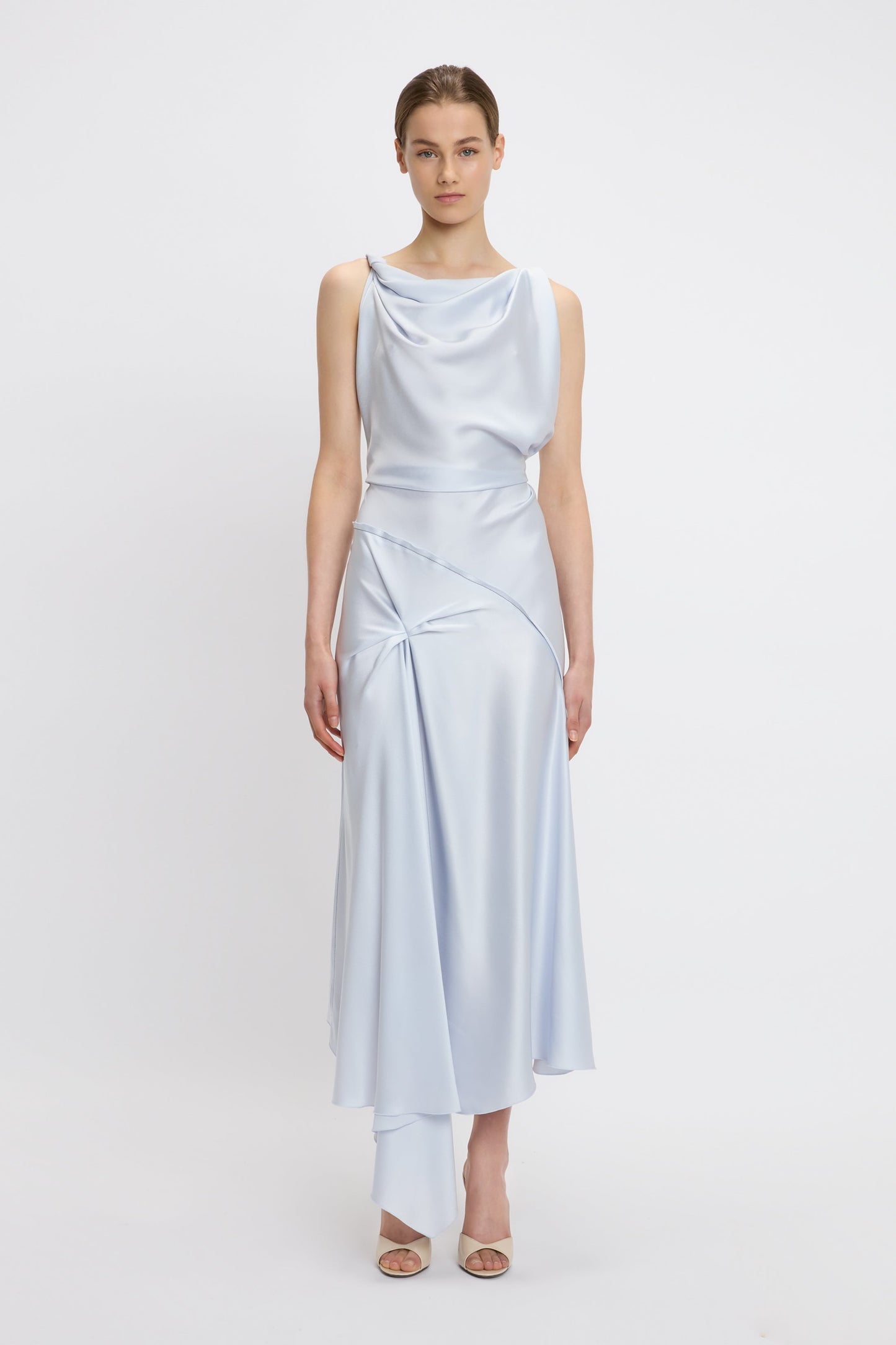 Asymmetric Draped Midi Dress In Ice