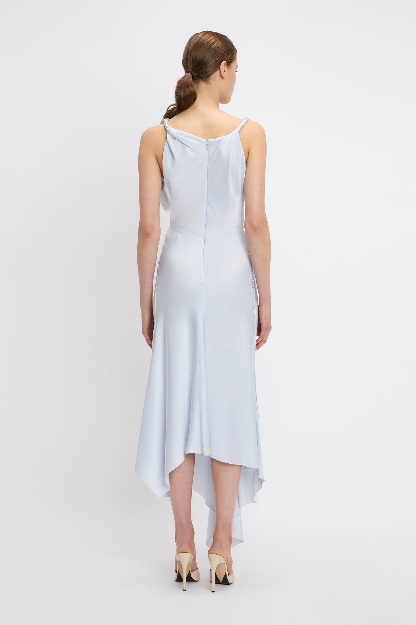 Asymmetric Draped Midi Dress In Ice
