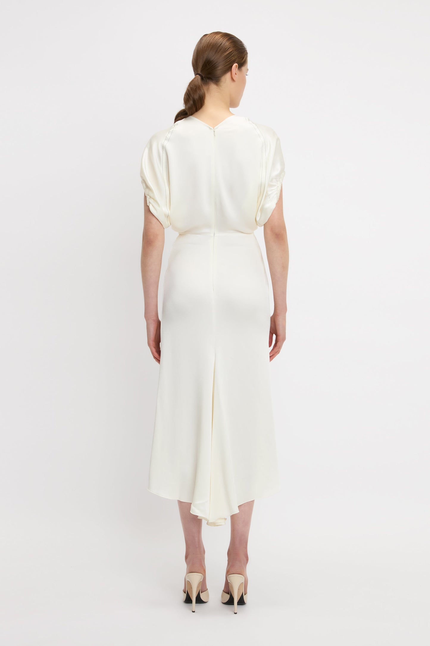 Blouson Detail Midi Dress In Ivory