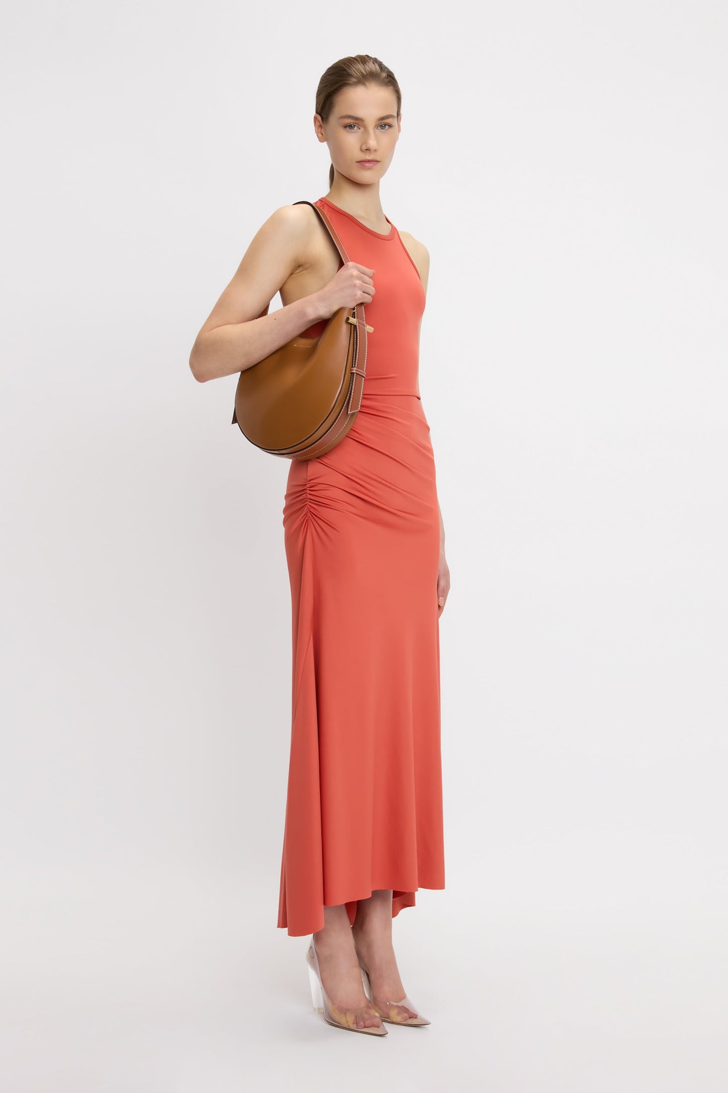 Medium Dia Hobo Bag In Tan Smooth Leather