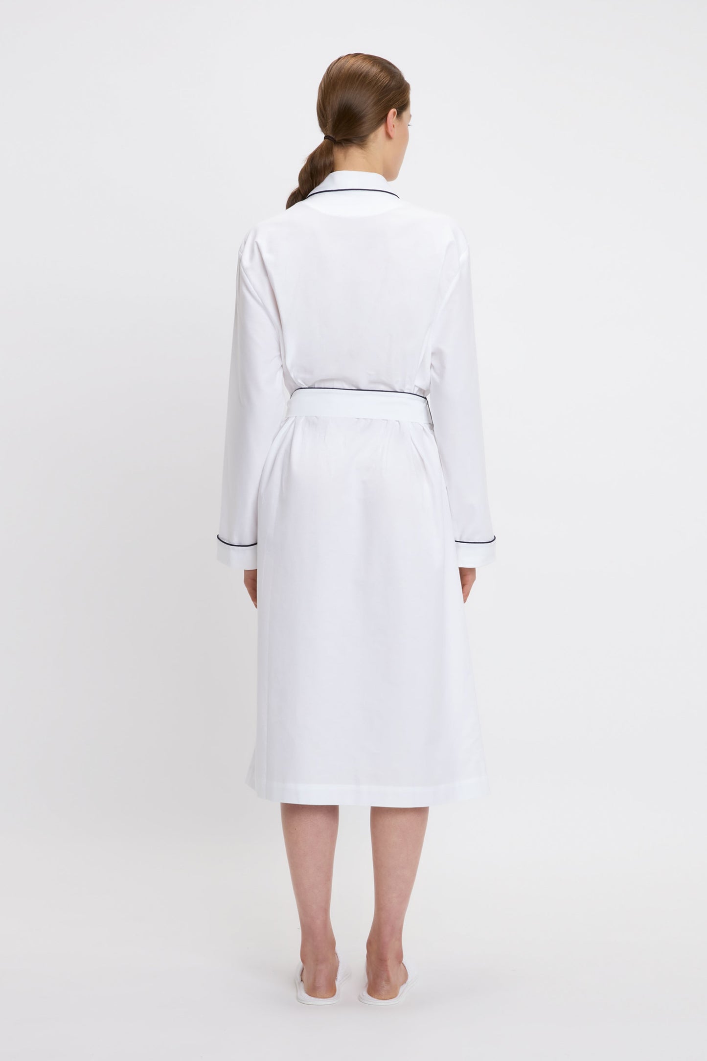Piping Detail Pyjama Robe In White