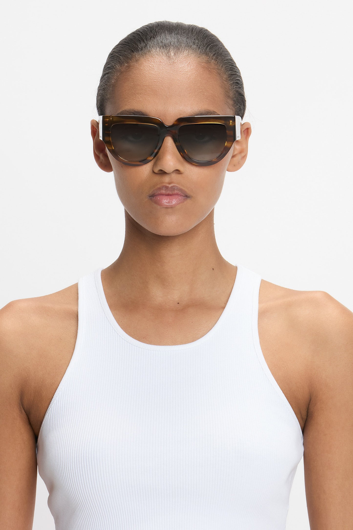 Soft Square Acetate Sunglasses In Striped Tobacco