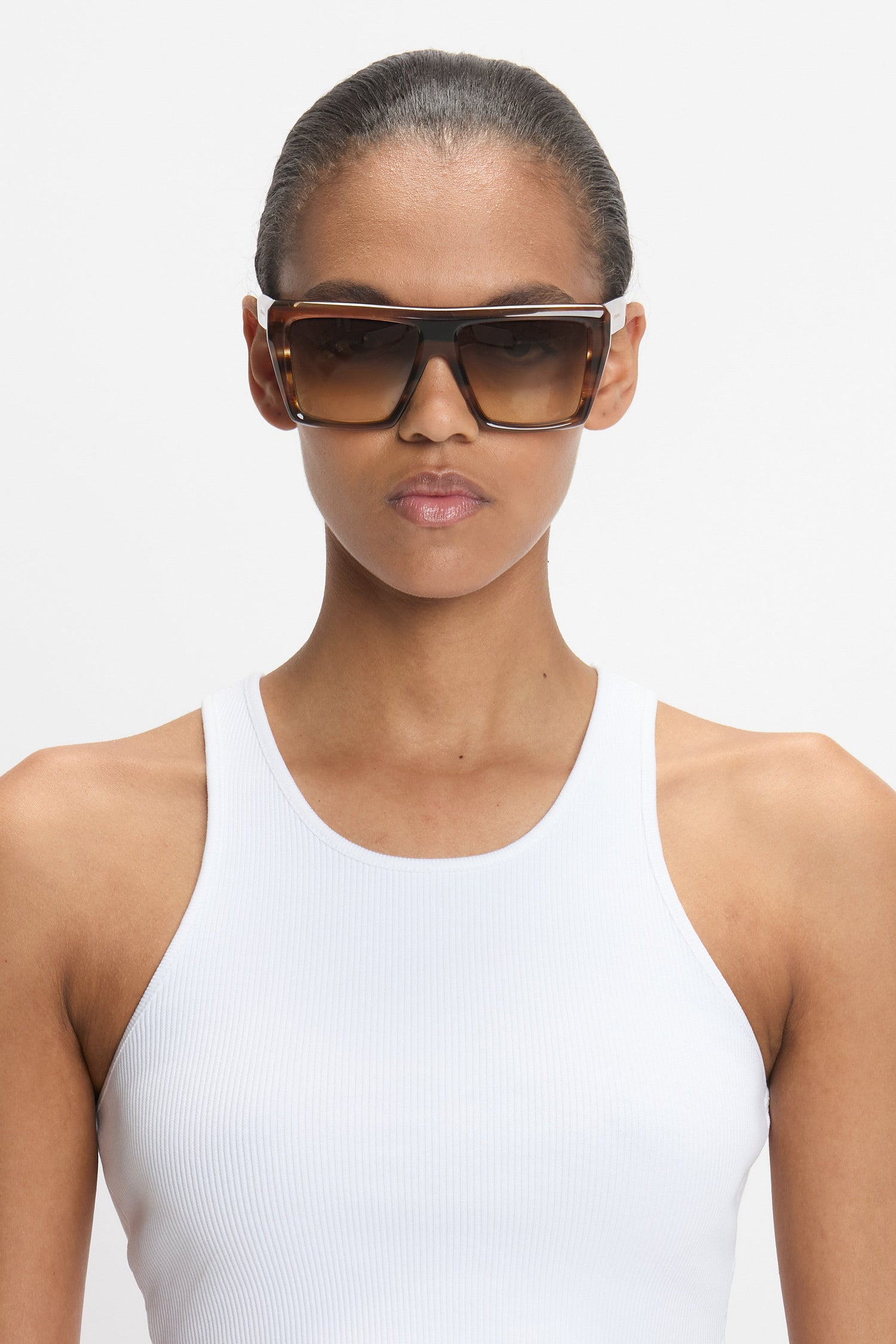 Oversized Acetate Frame Sunglasses In Light Brown Horn