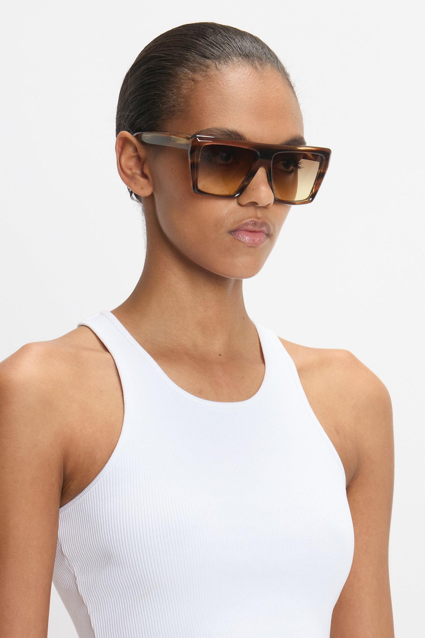 Oversized Acetate Frame Sunglasses In Light Brown Horn