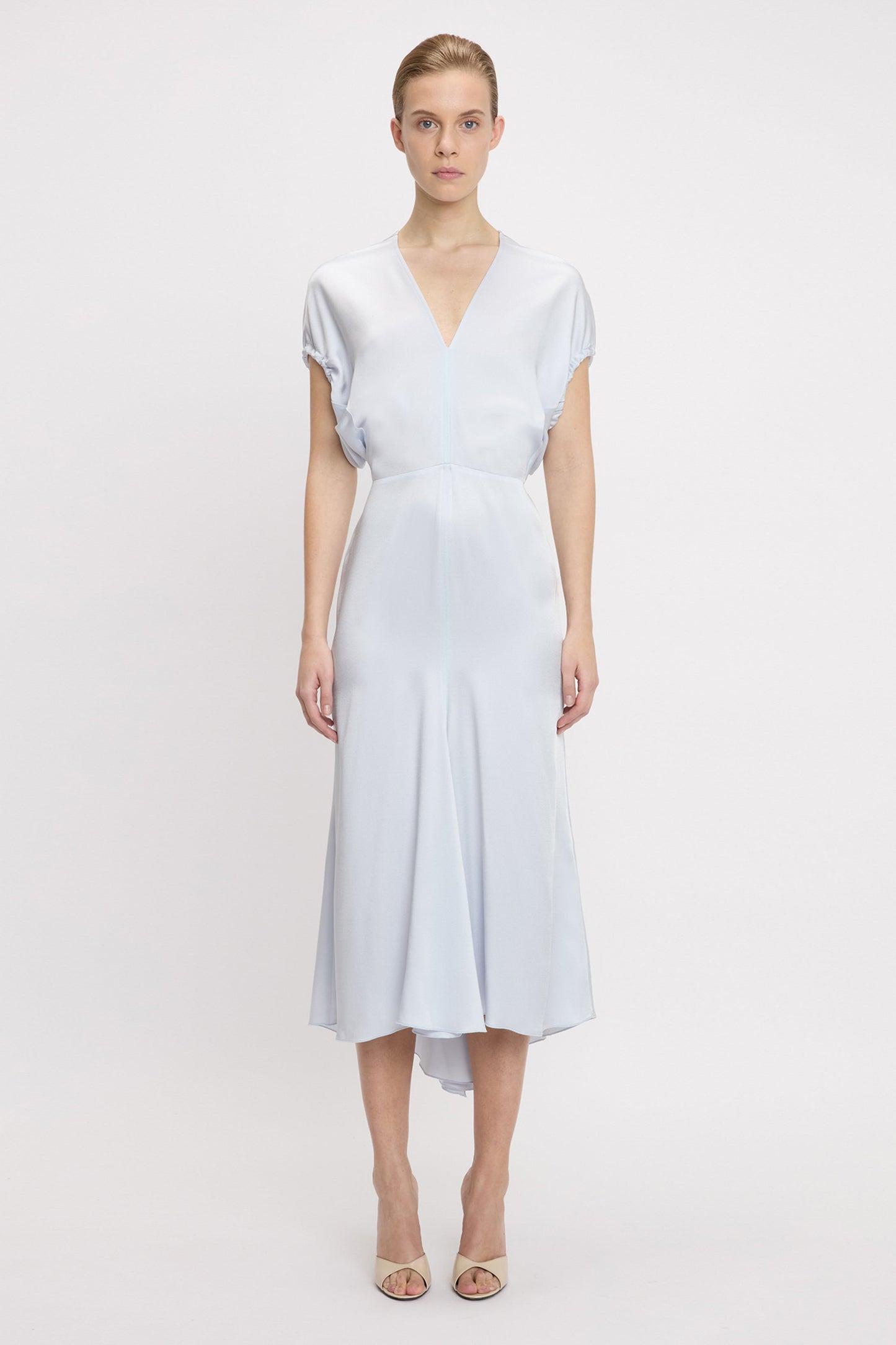 Blouson Detail Midi Dress In Ice
