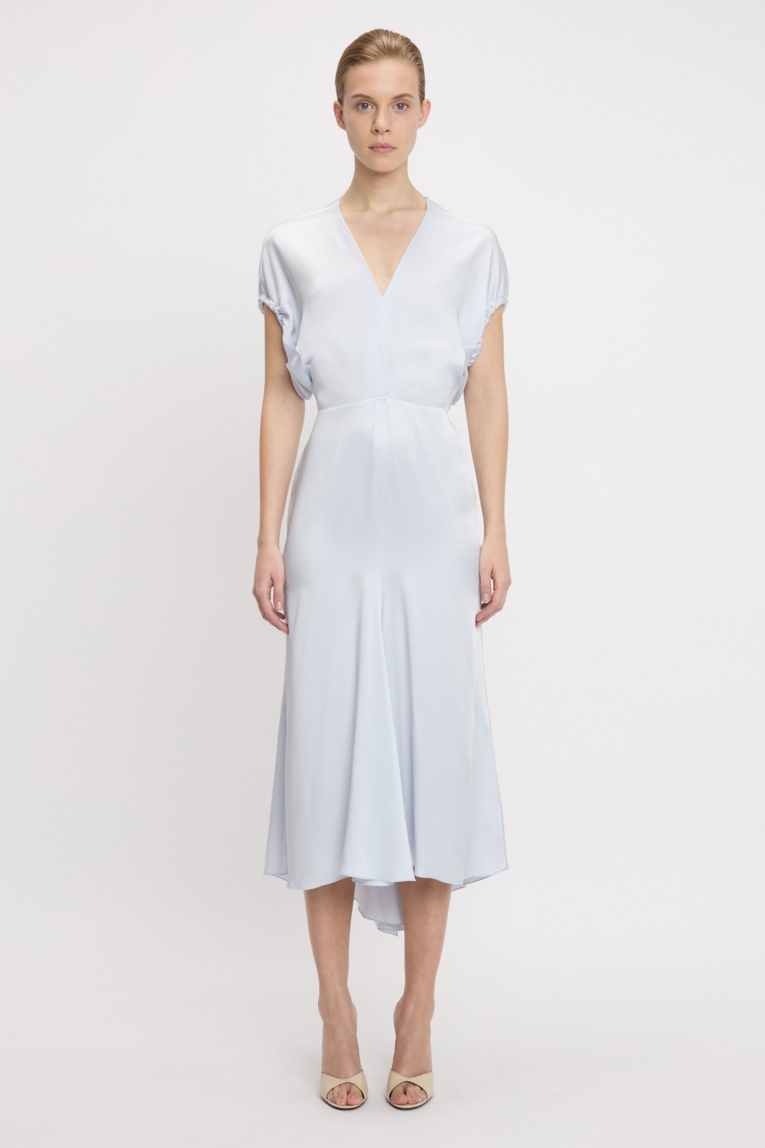 Blouson Detail Midi Dress In Ice
