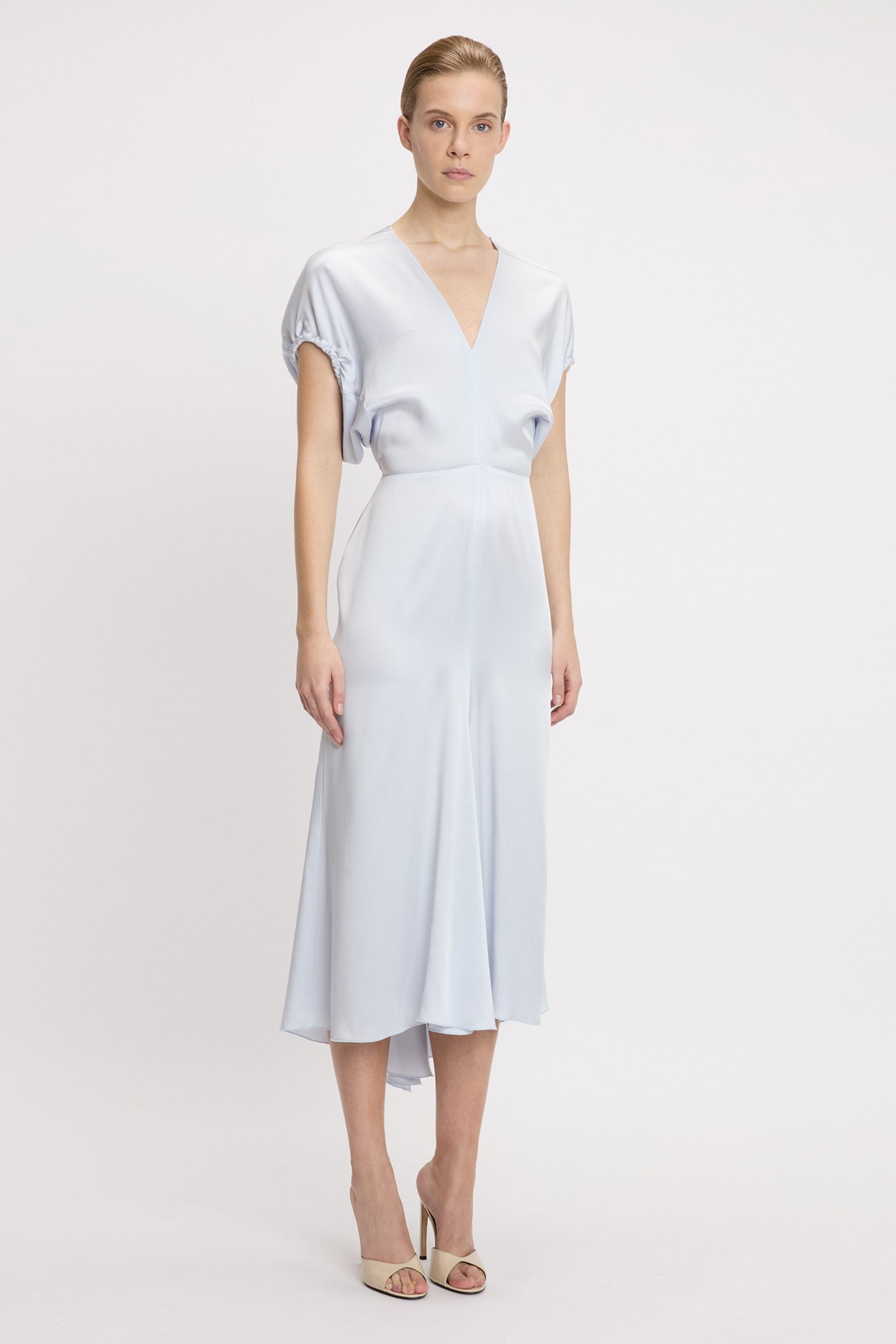 Blouson Detail Midi Dress In Ice