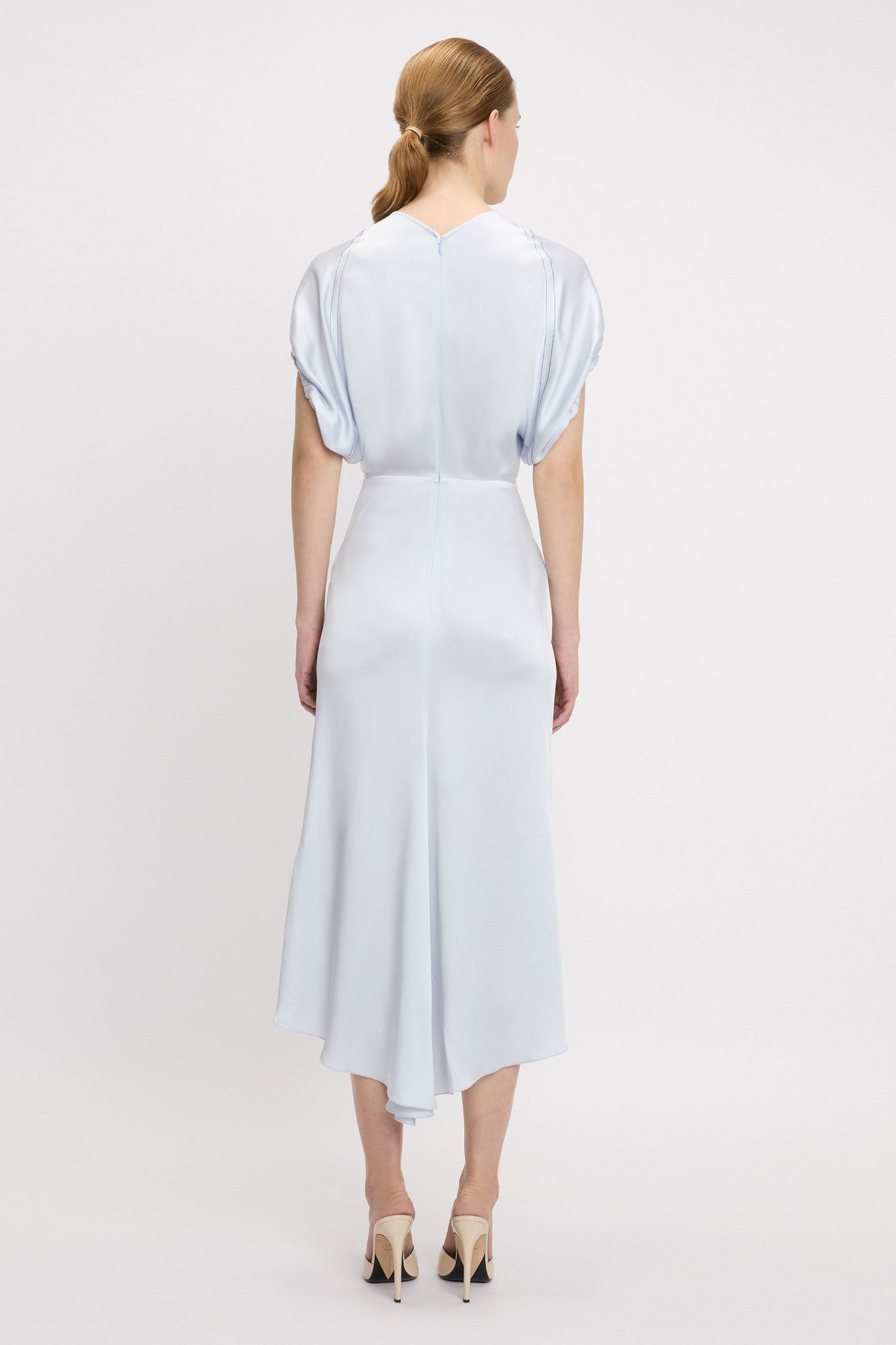 Blouson Detail Midi Dress In Ice