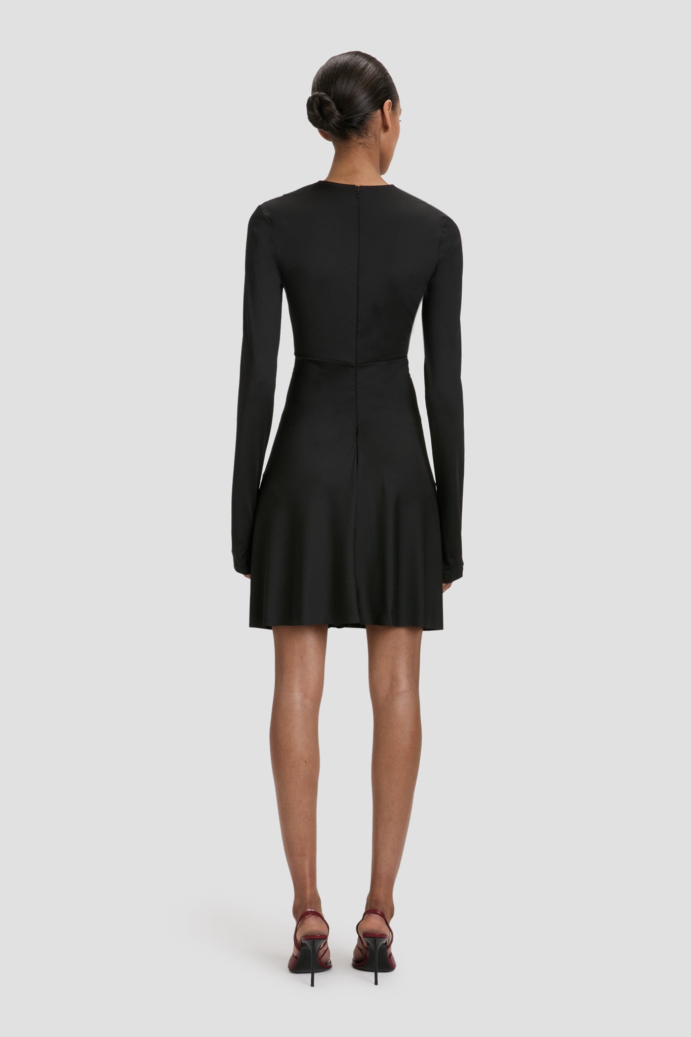 Long Sleeve V-Neck Mini Dress In Black