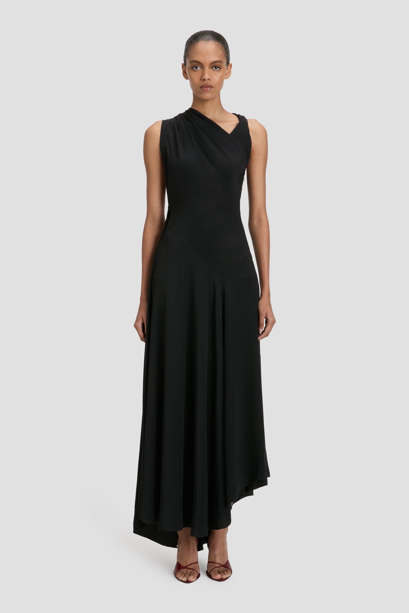 Sleeveless Draped Midi Dress In Black