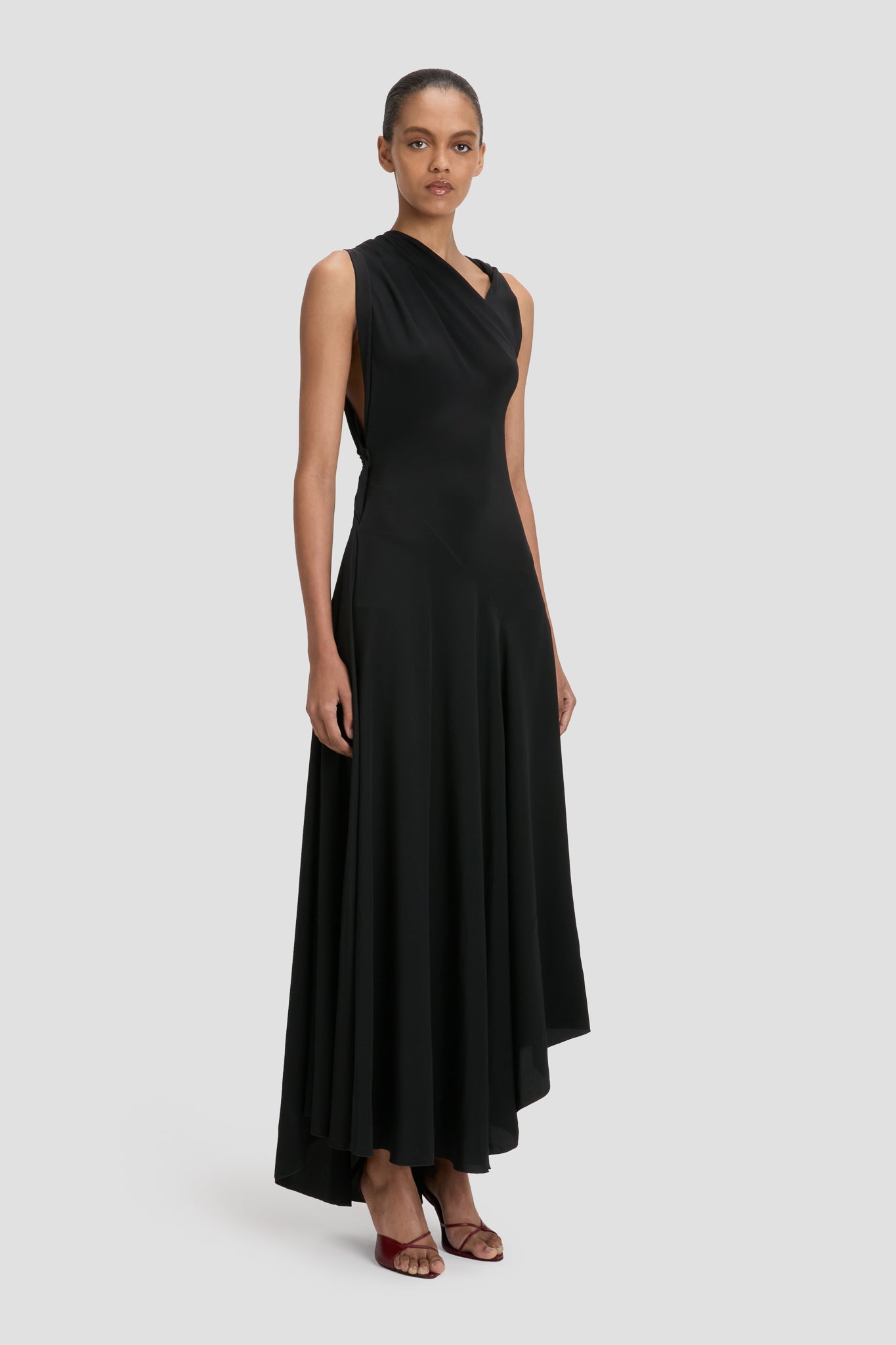 Sleeveless Draped Midi Dress In Black
