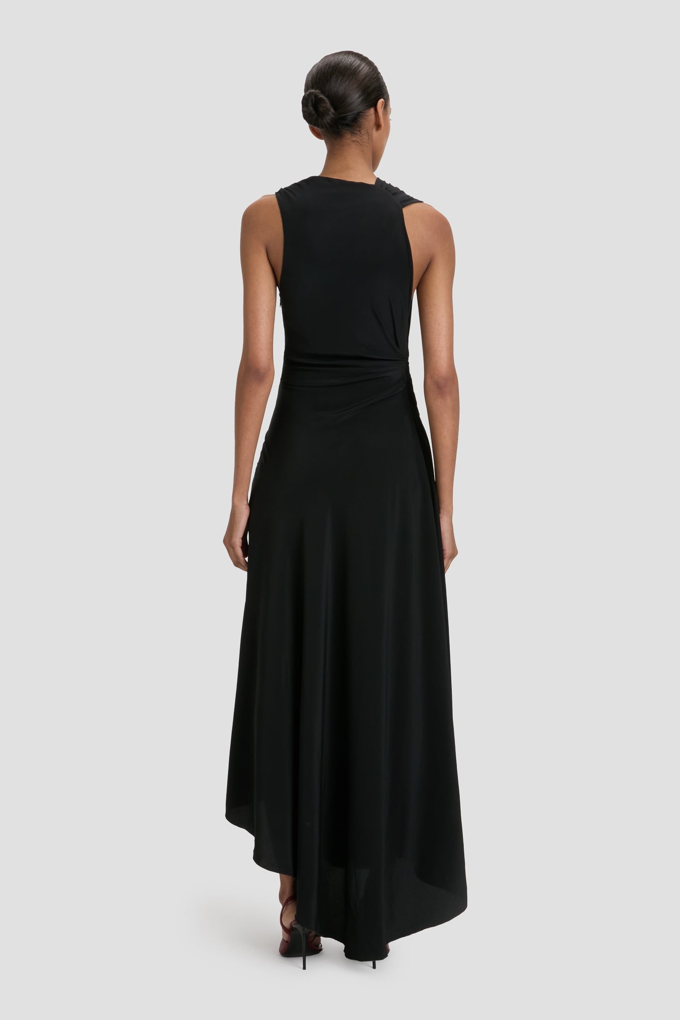 Sleeveless Draped Midi Dress In Black