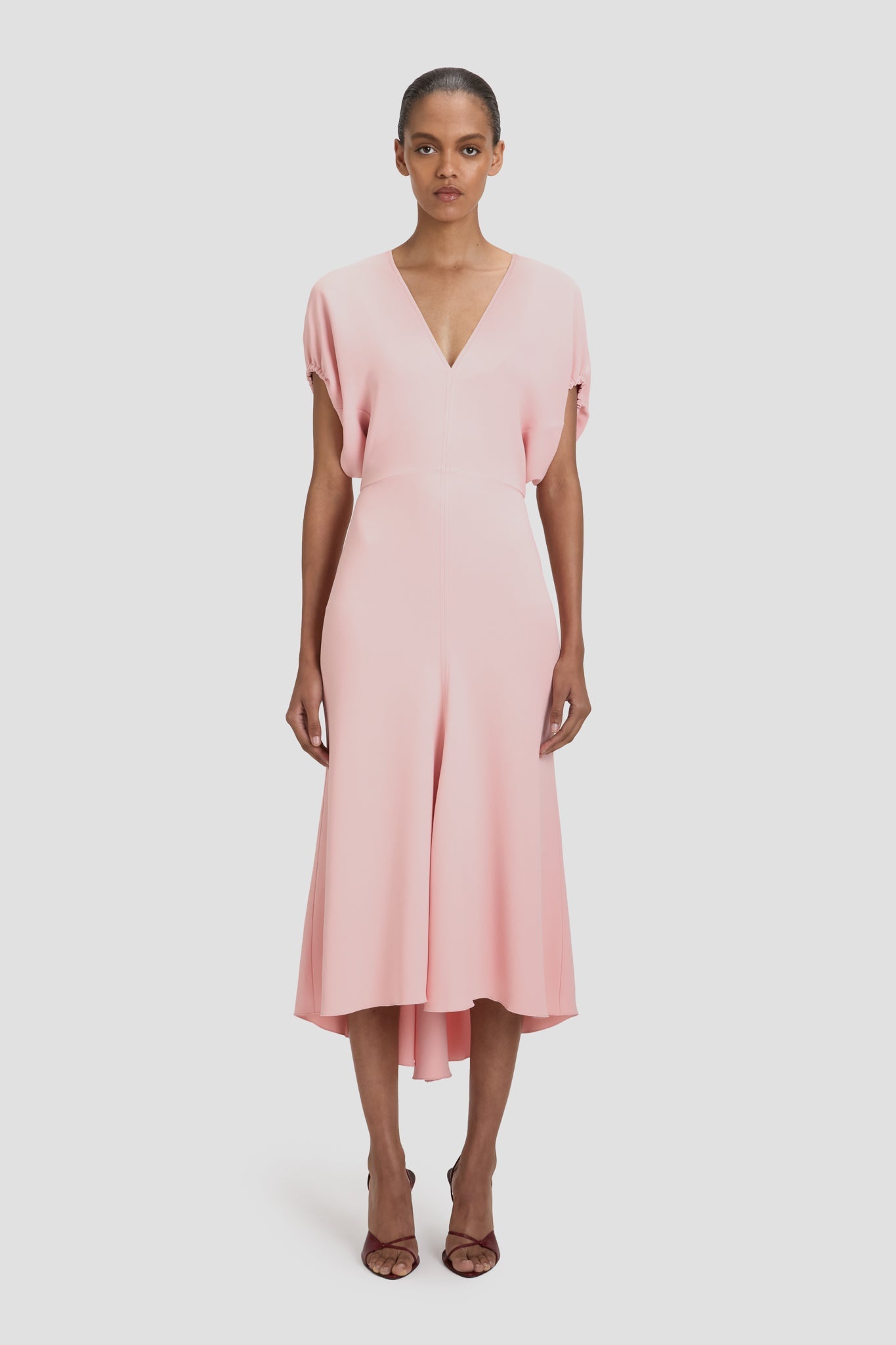 Blouson Detail Midi Dress In Antique Pink