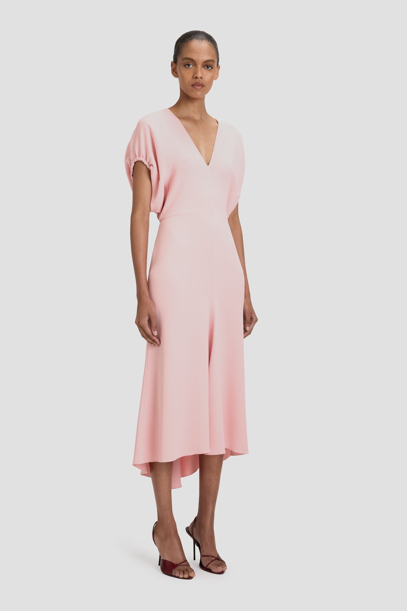 Blouson Detail Midi Dress In Antique Pink