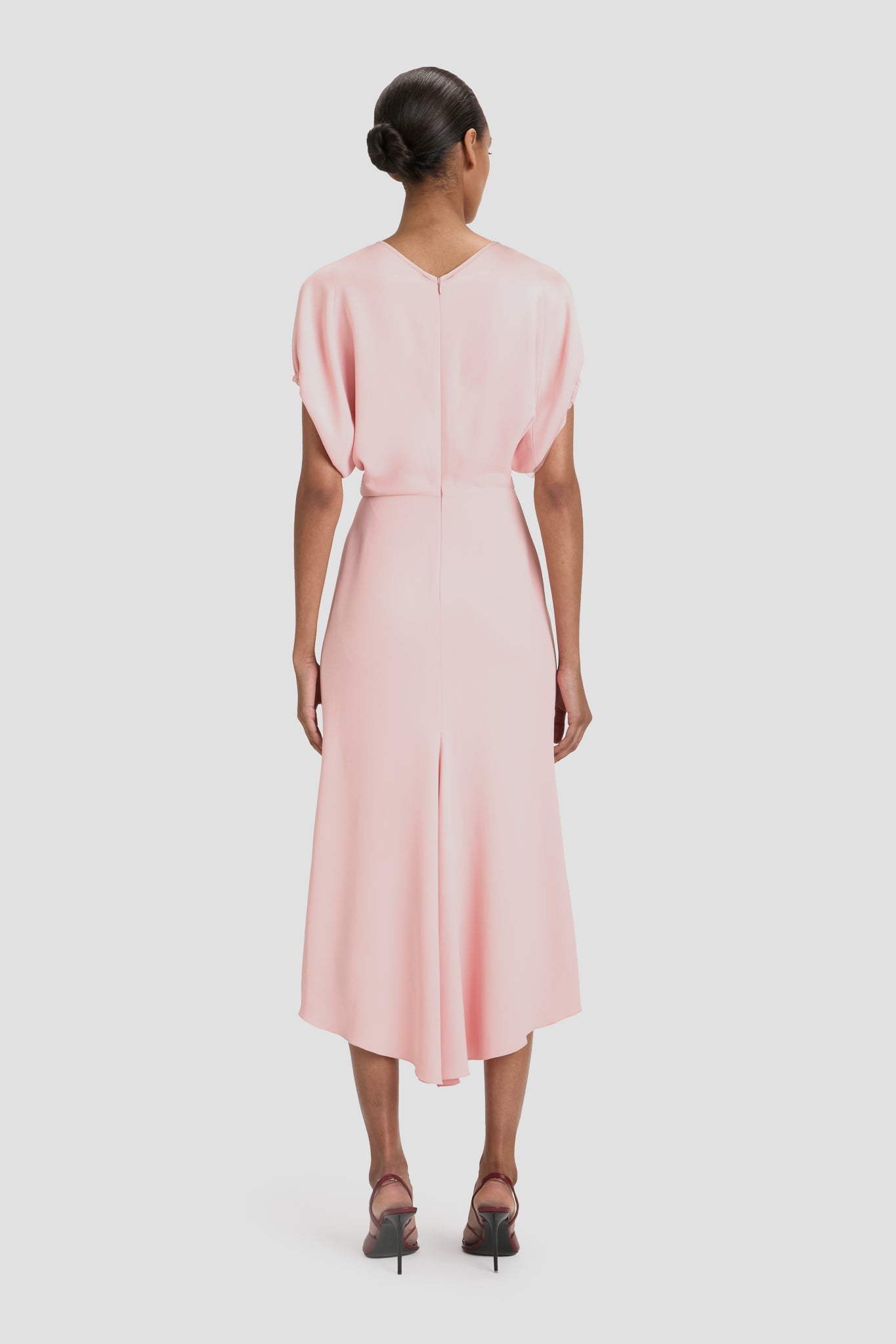 Blouson Detail Midi Dress In Antique Pink