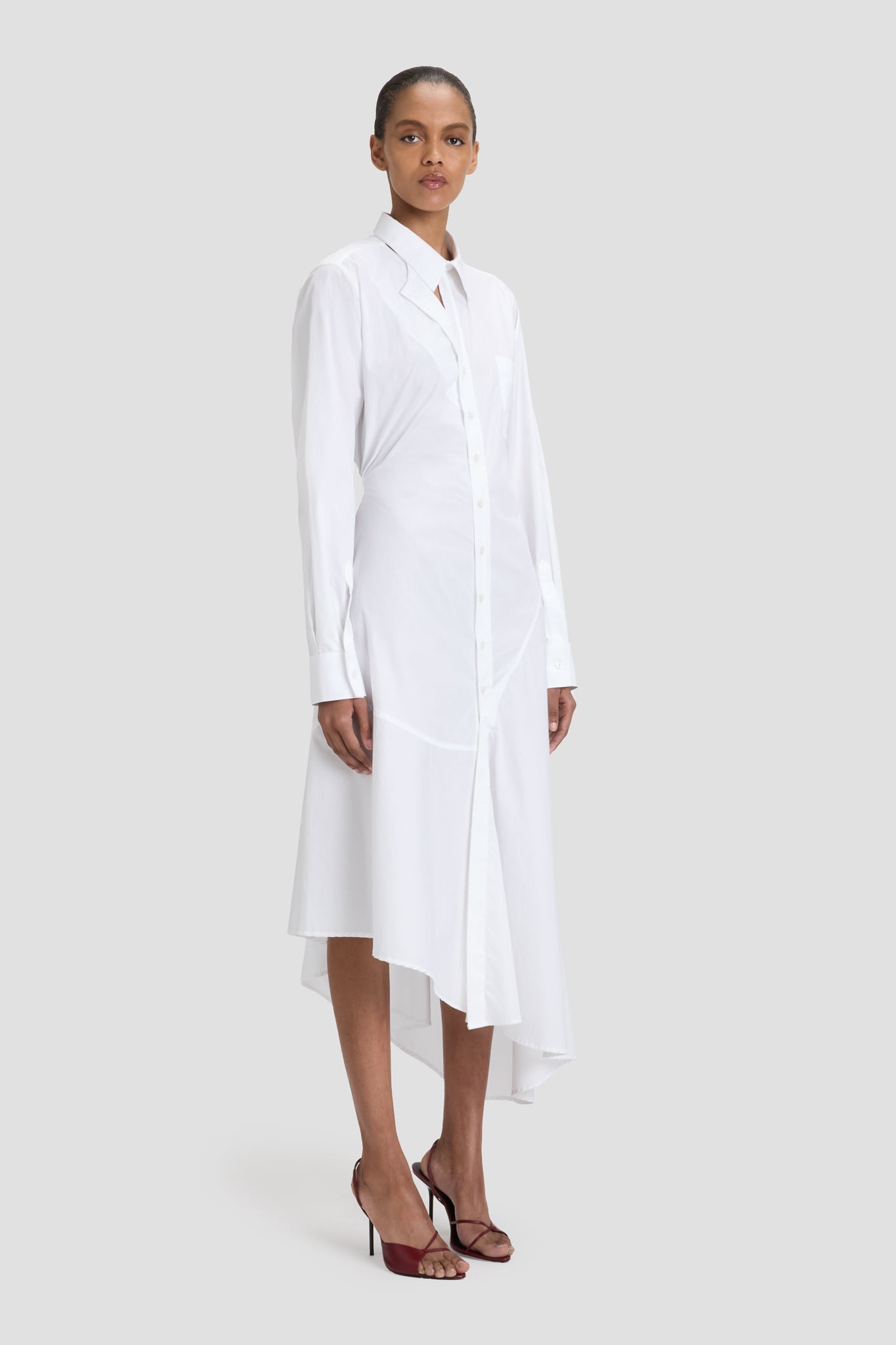 Panelled Shirt Dress In White