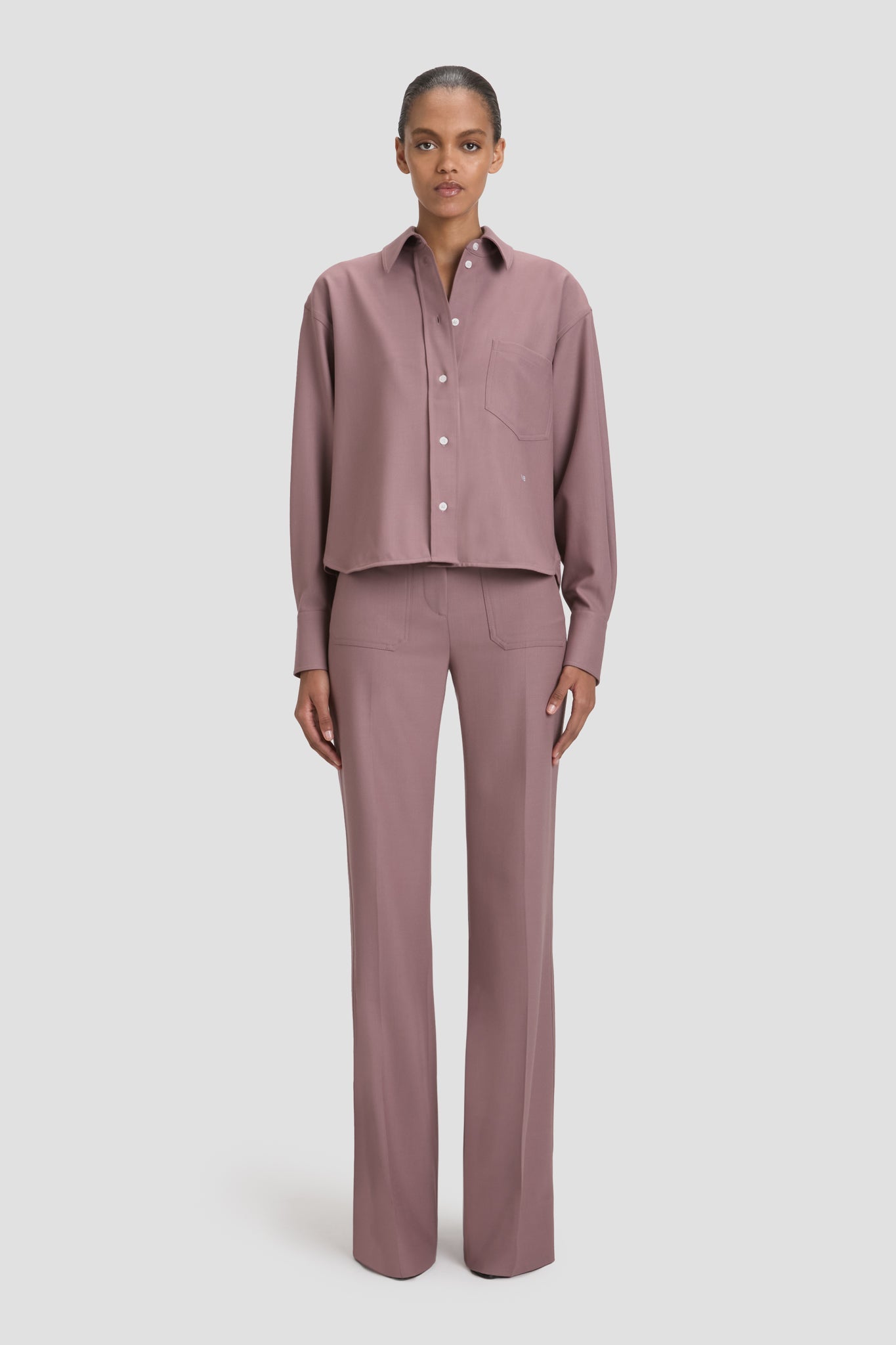 Cropped Long Sleeve Shirt In Mauve