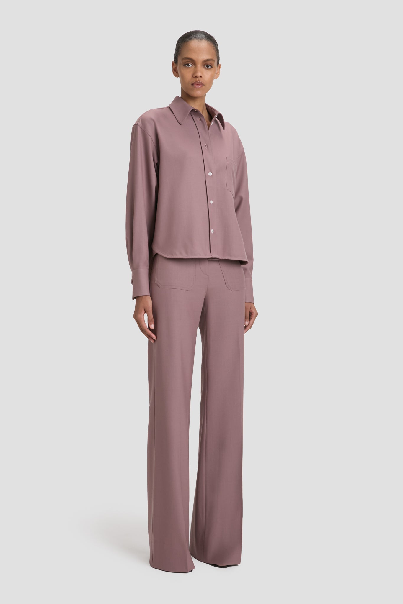 Cropped Long Sleeve Shirt In Mauve