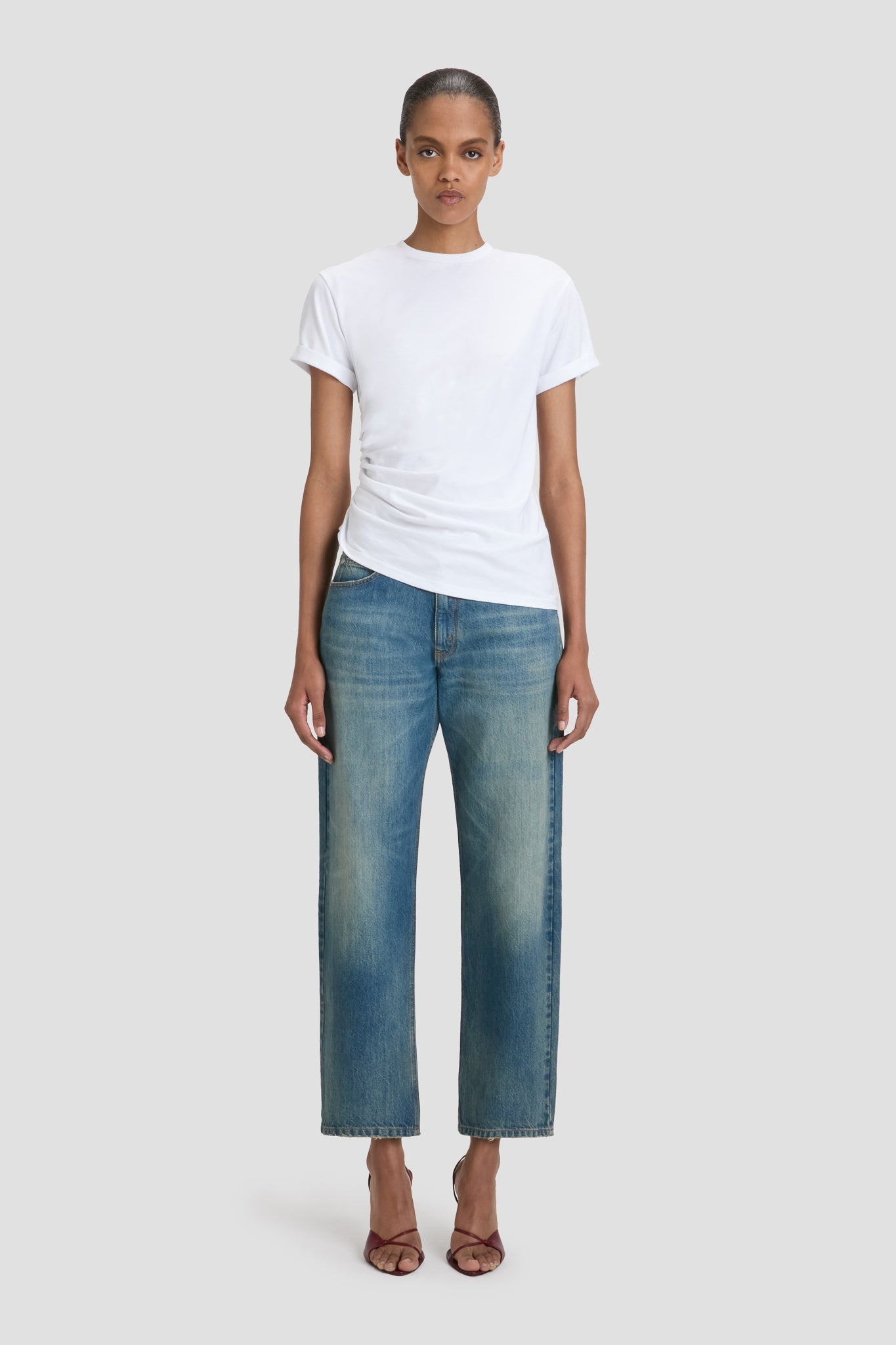 Gathered Detail T-Shirt In White