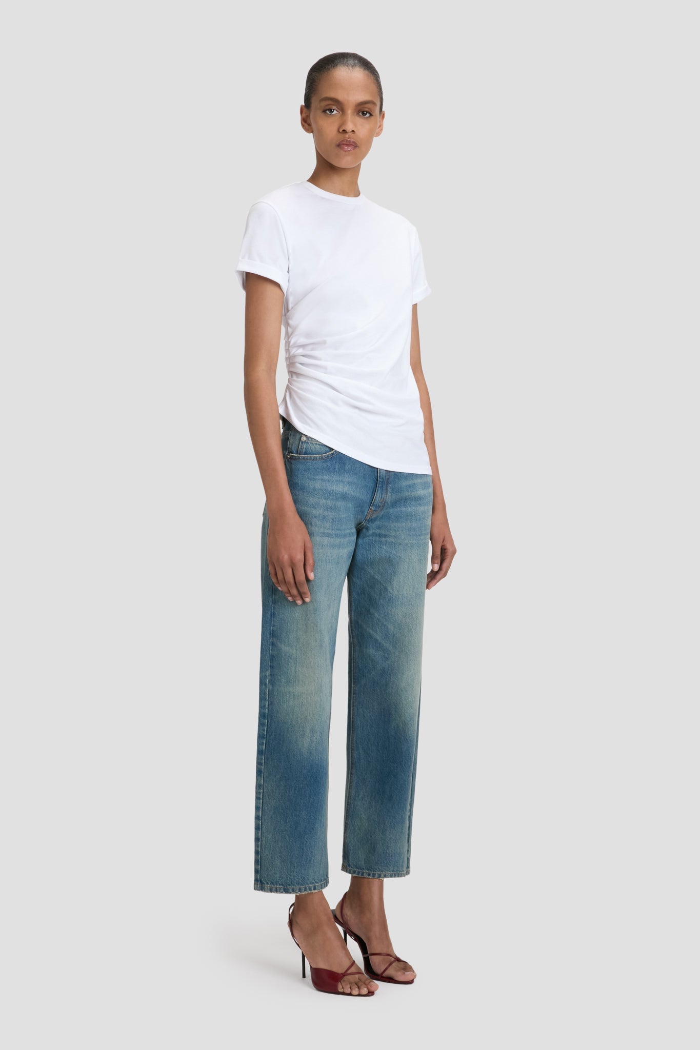 Gathered Detail T-Shirt In White