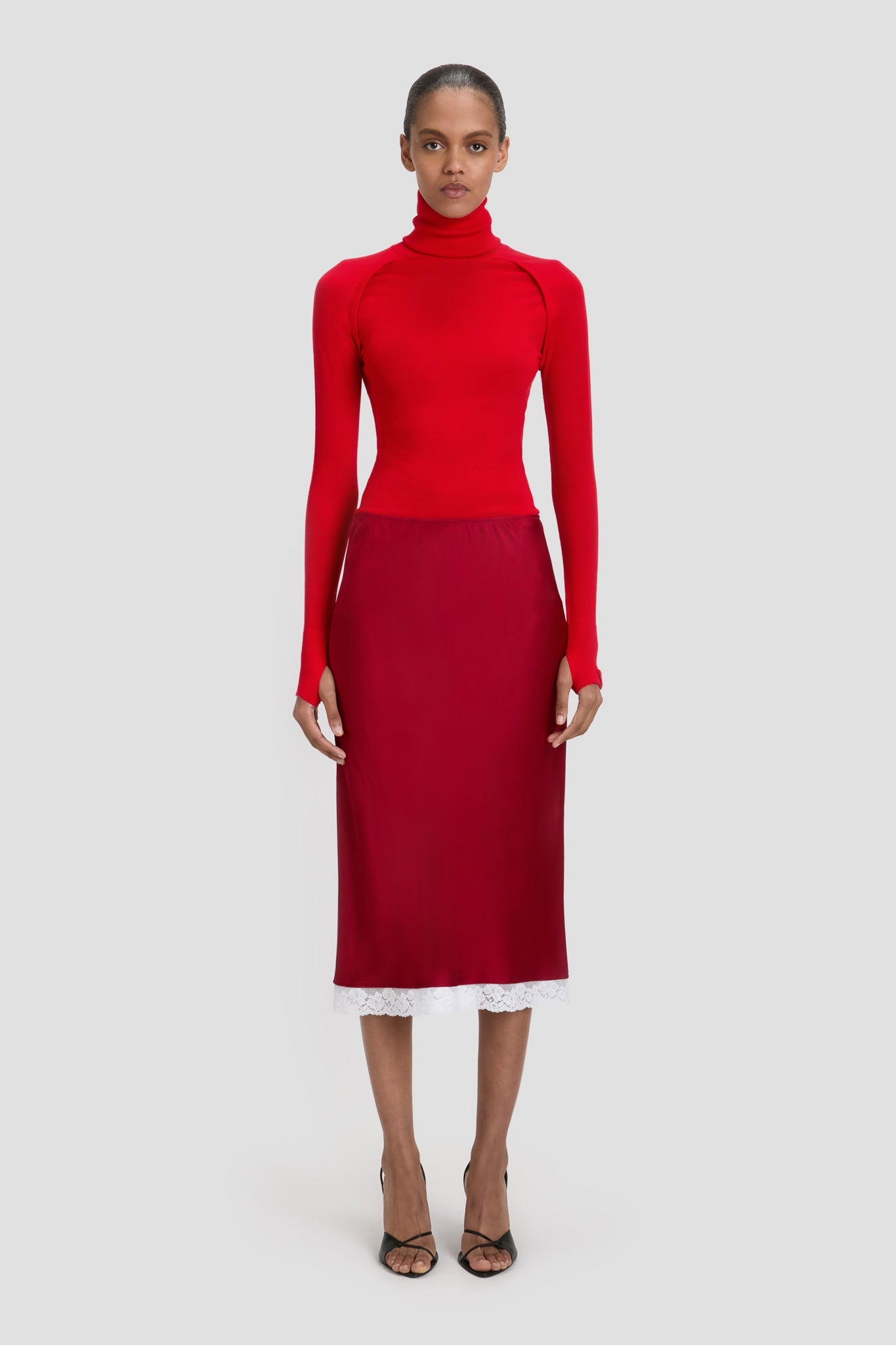 High Neck Top In Dark Bright Rose