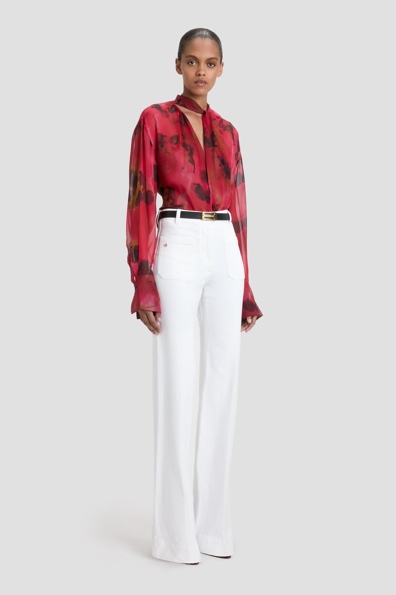 Drape Detail Blouse In Raspberry Floral Print