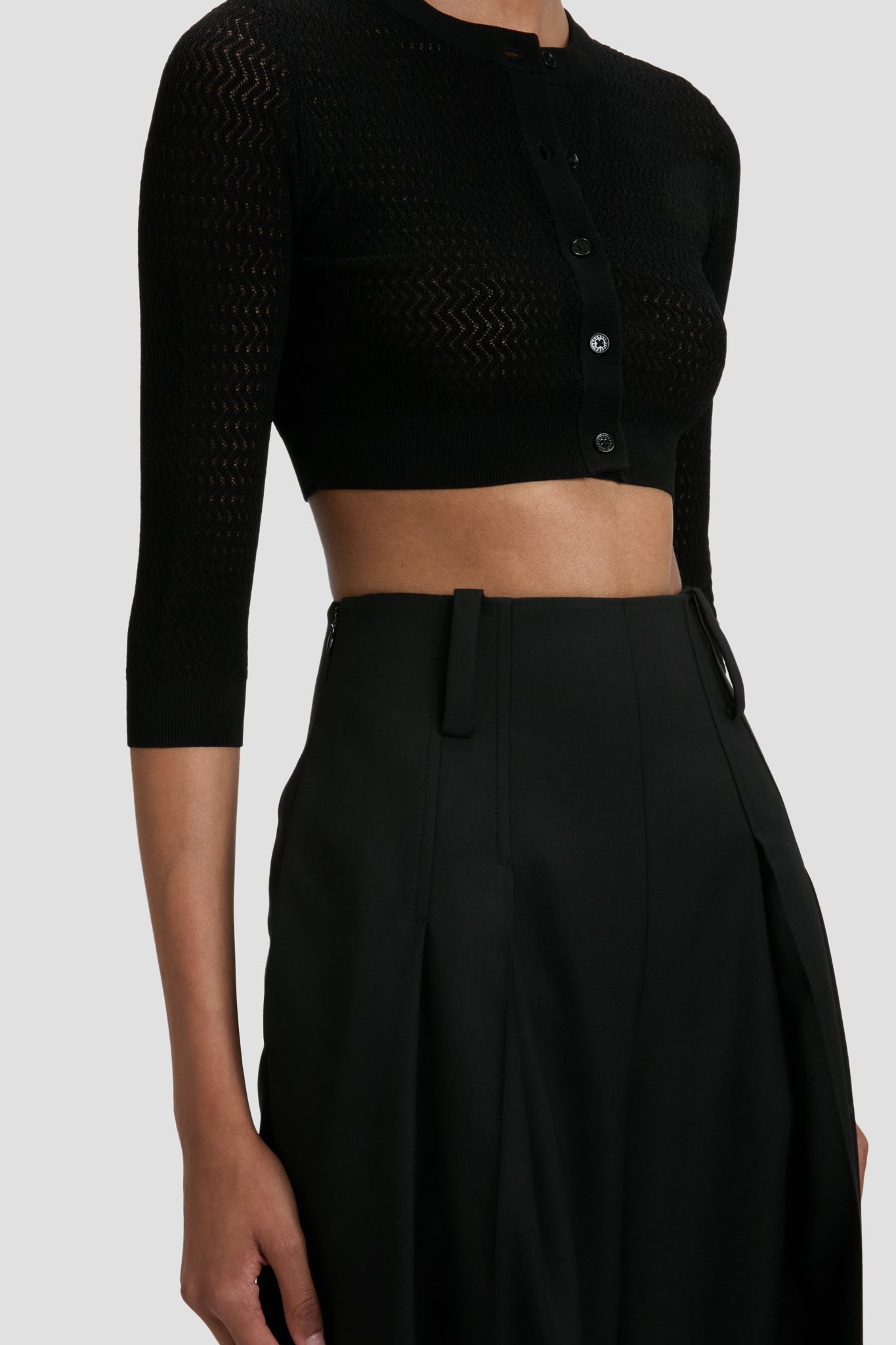 Cropped Sleeve Cardigan In Black