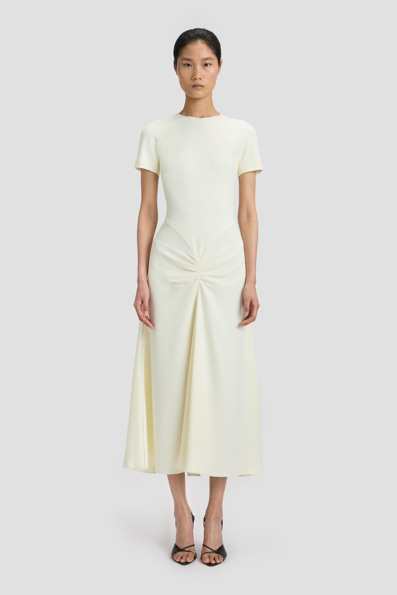 Gathered Detail T-Shirt Midi Dress In Ivory