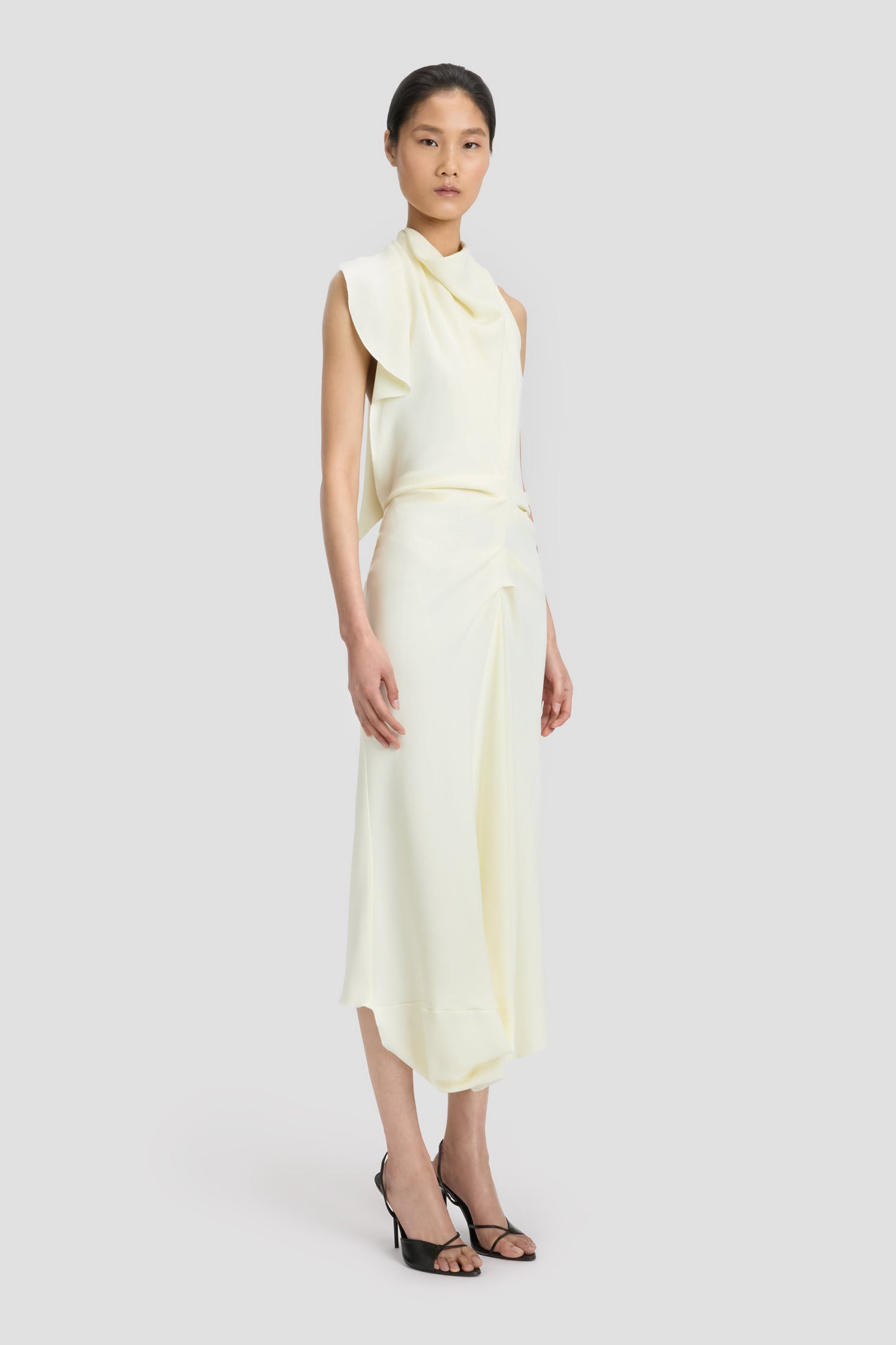 Backless Scarf Detail Midi Dress In Vanilla