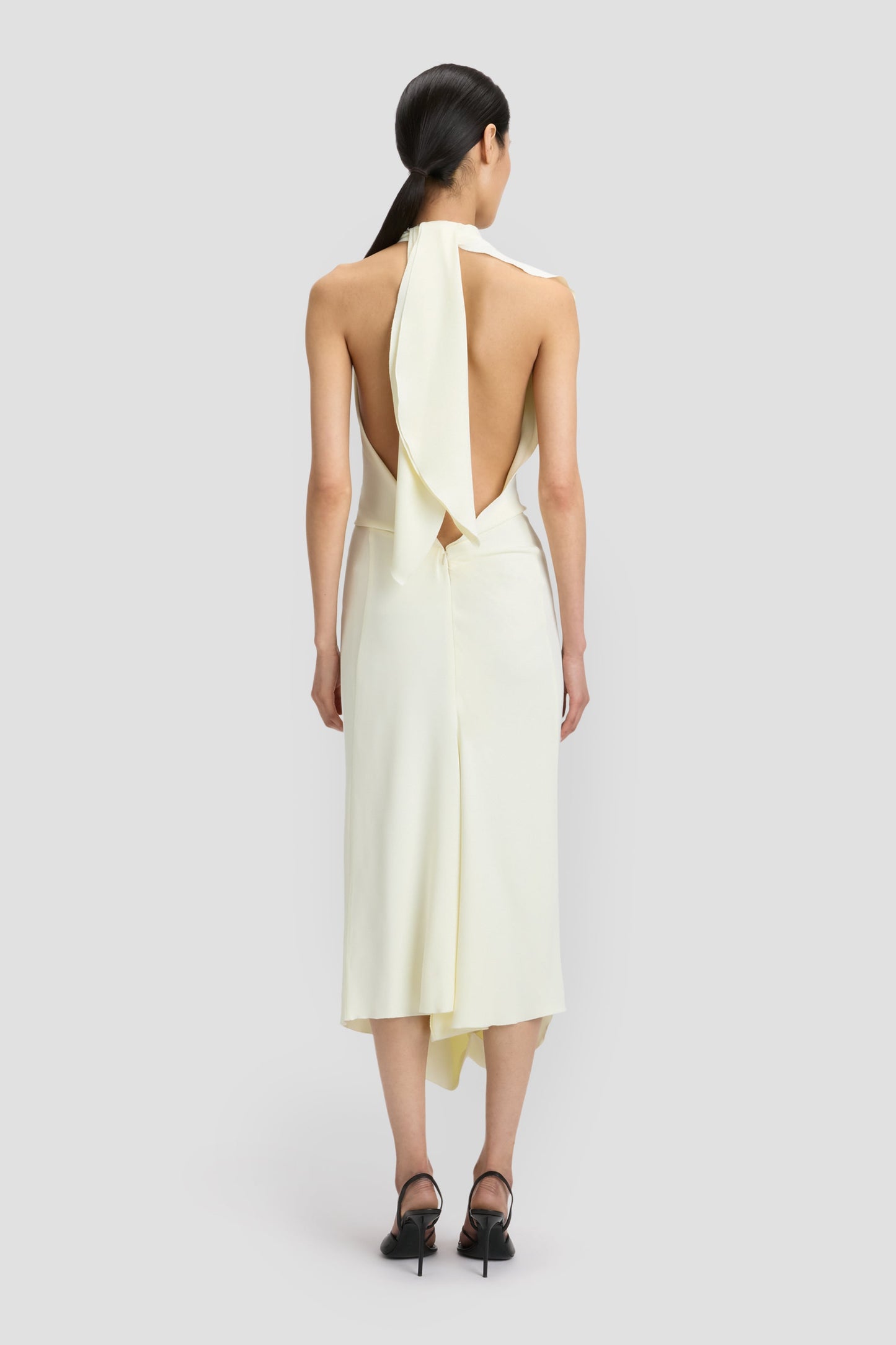 Backless Scarf Detail Midi Dress In Vanilla