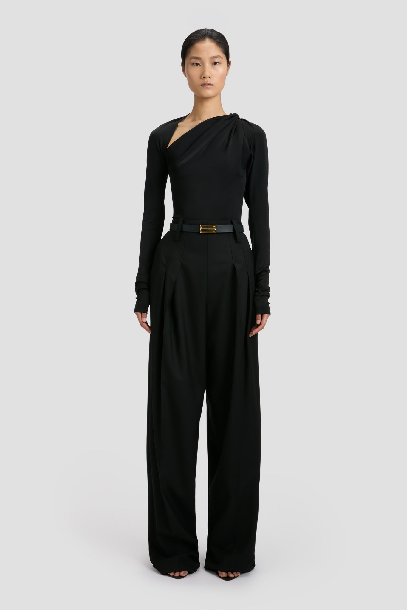 Slash Neck Jersey Top In Black