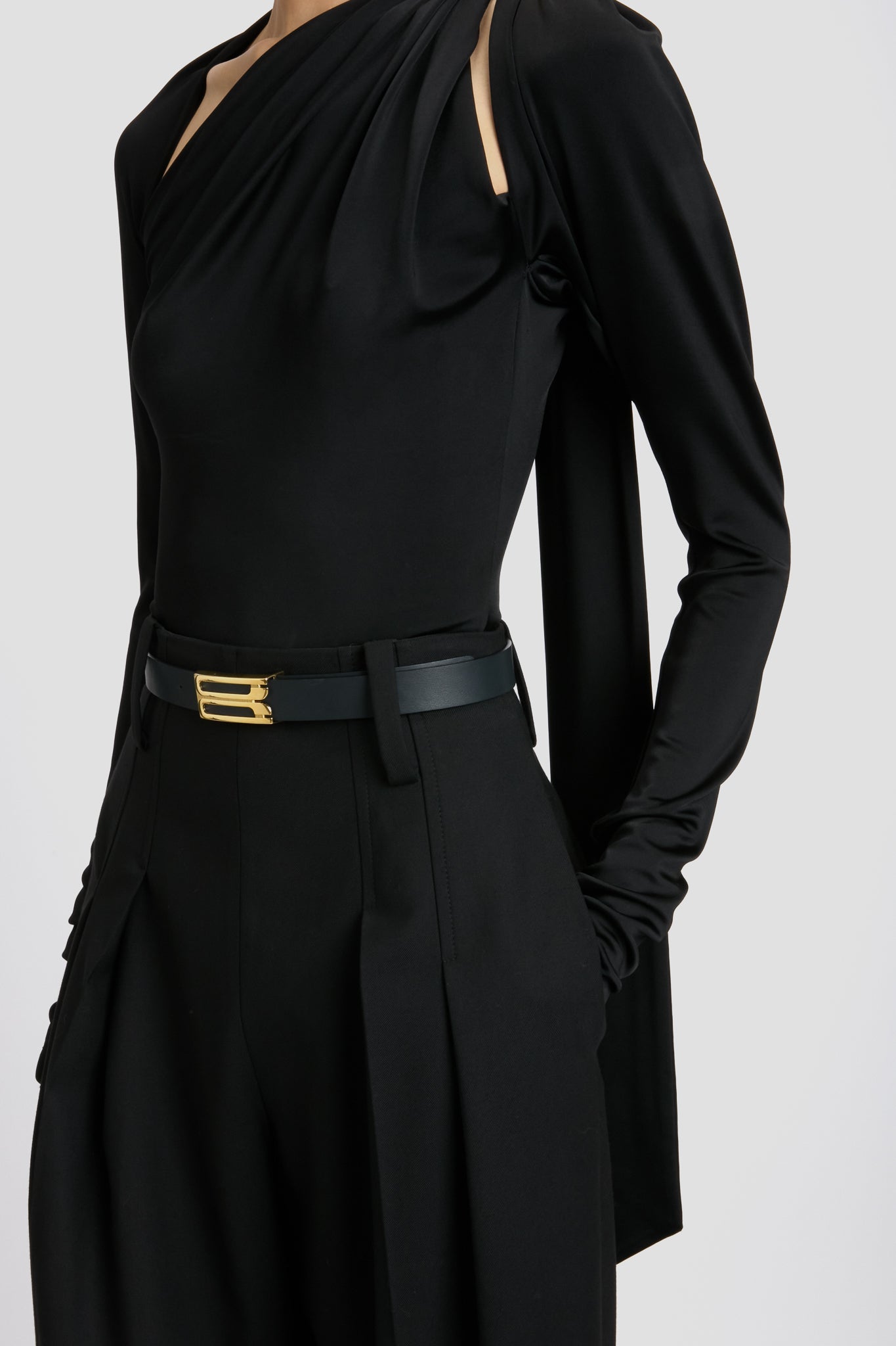 Slash Neck Jersey Top In Black