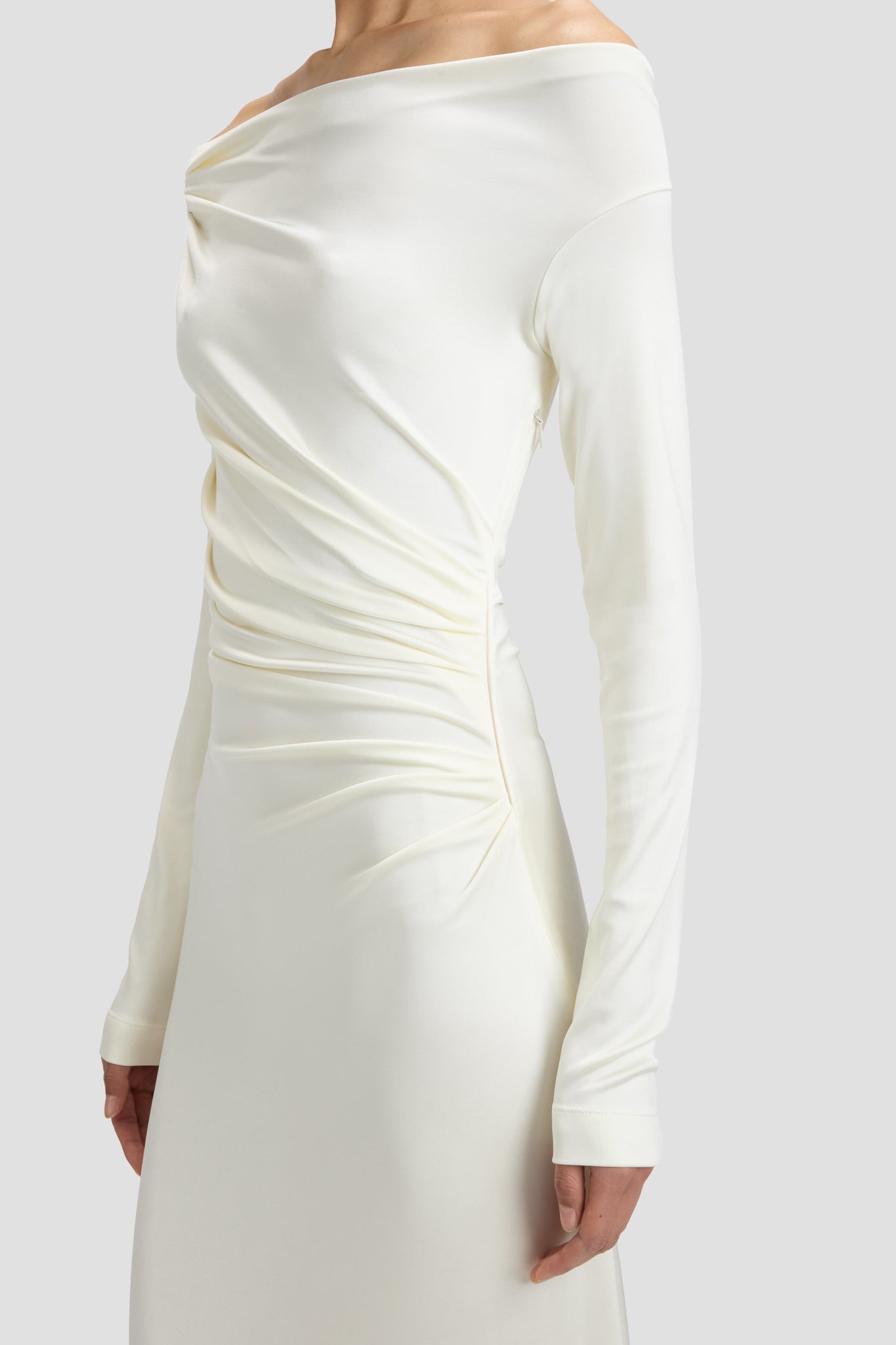 Off-Shoulder Draped Gown In Ivory