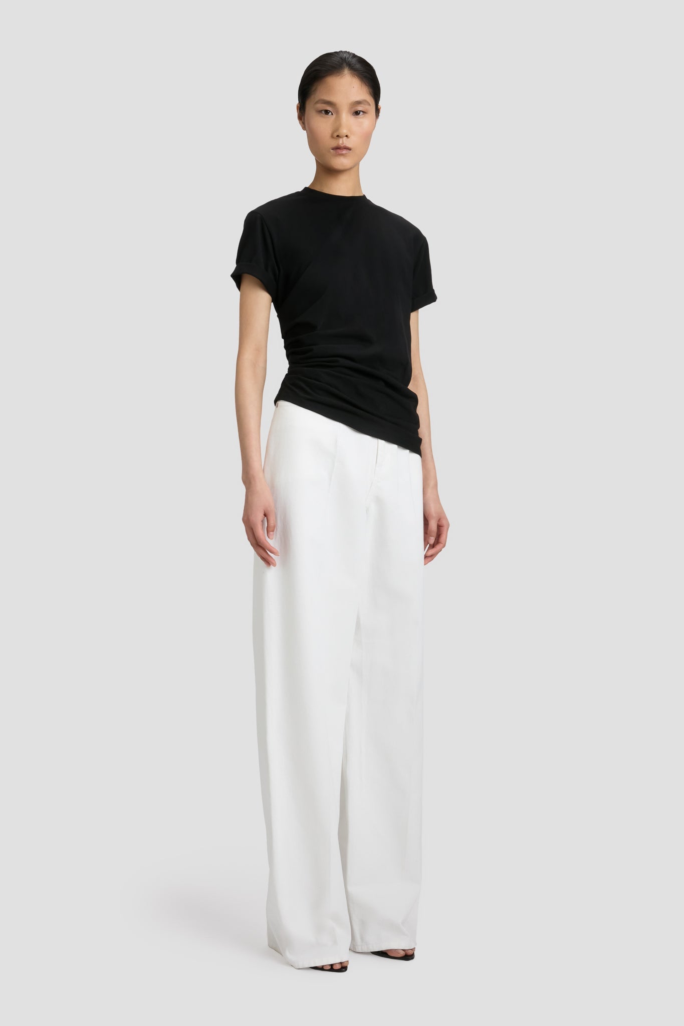 High Waisted Cinched Jean In Washed White