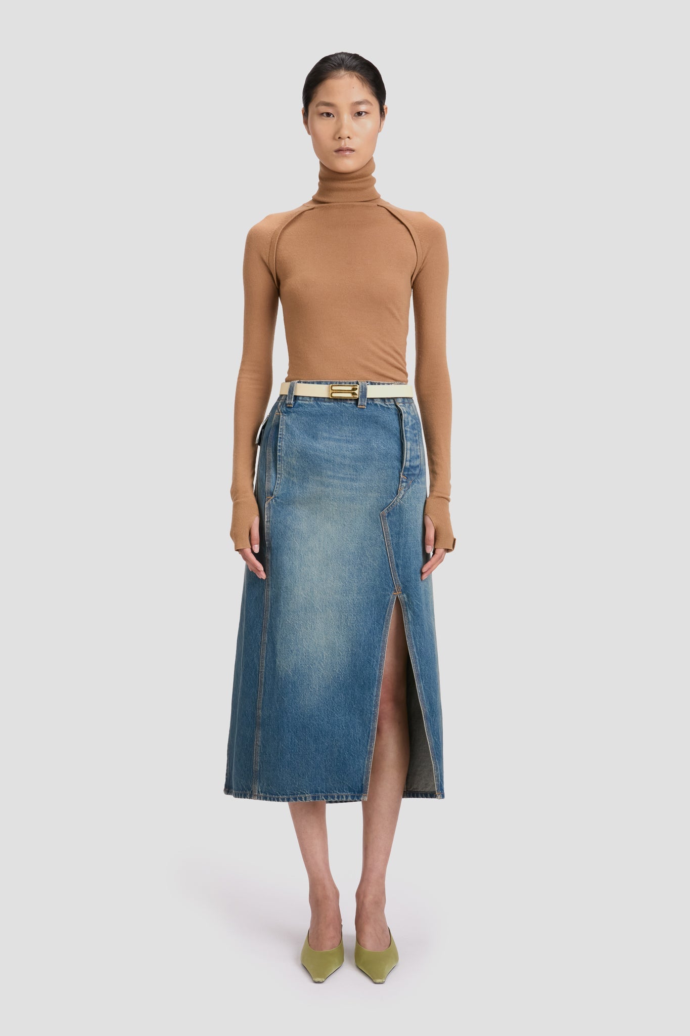 Asymmetric Utility Skirt In Washed Blue