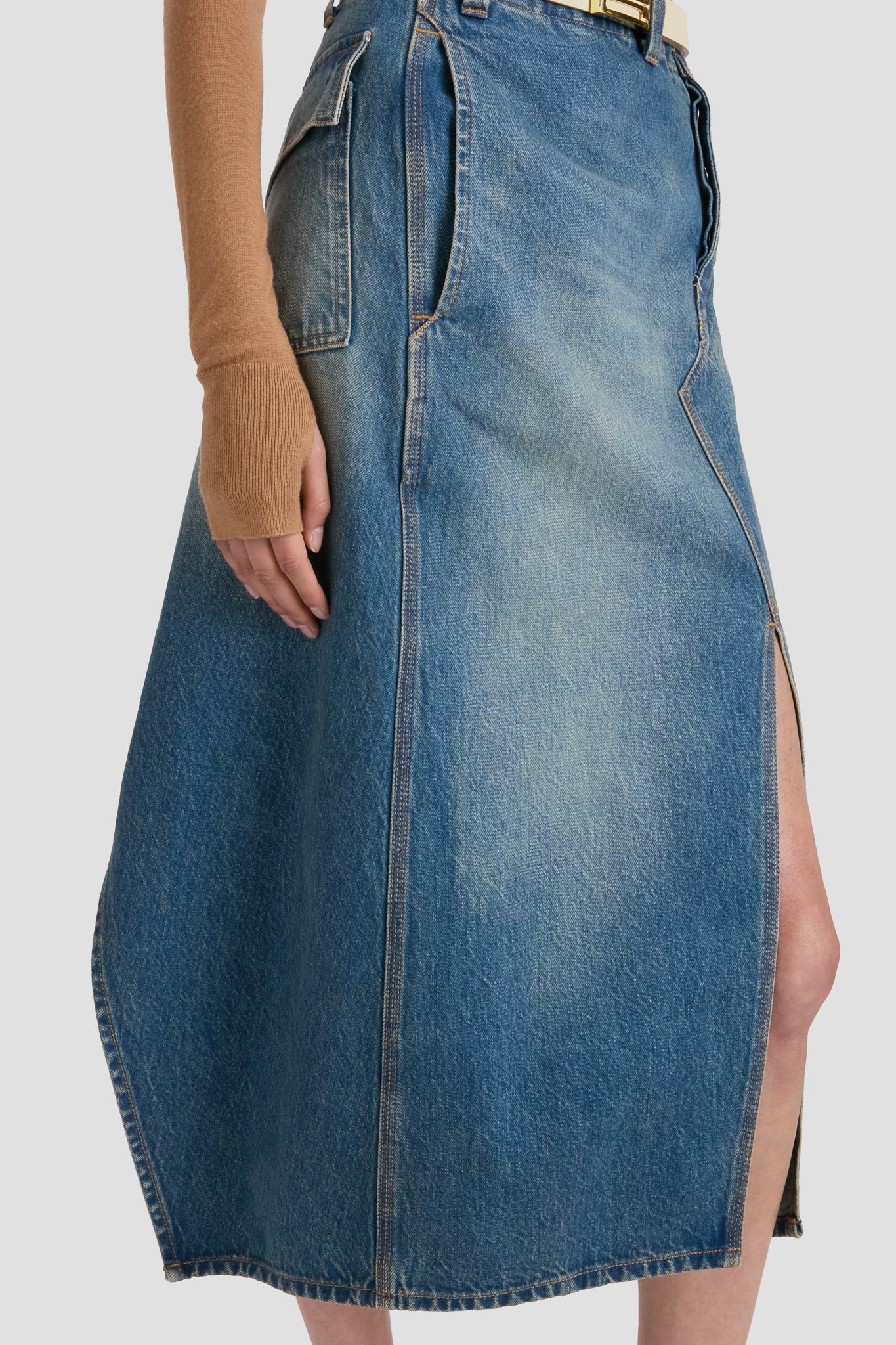 Asymmetric Utility Skirt In Washed Blue