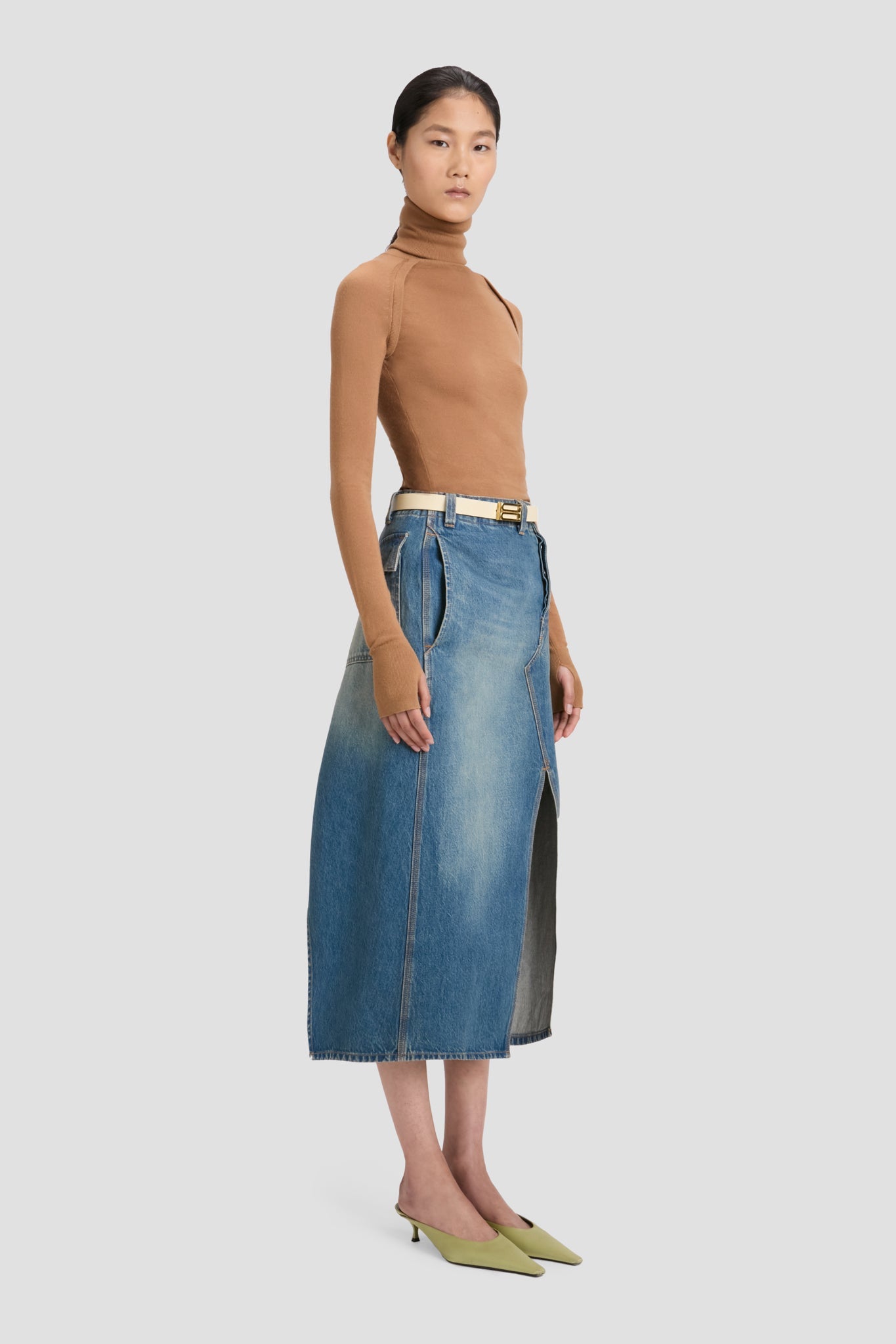 Asymmetric Utility Skirt In Washed Blue
